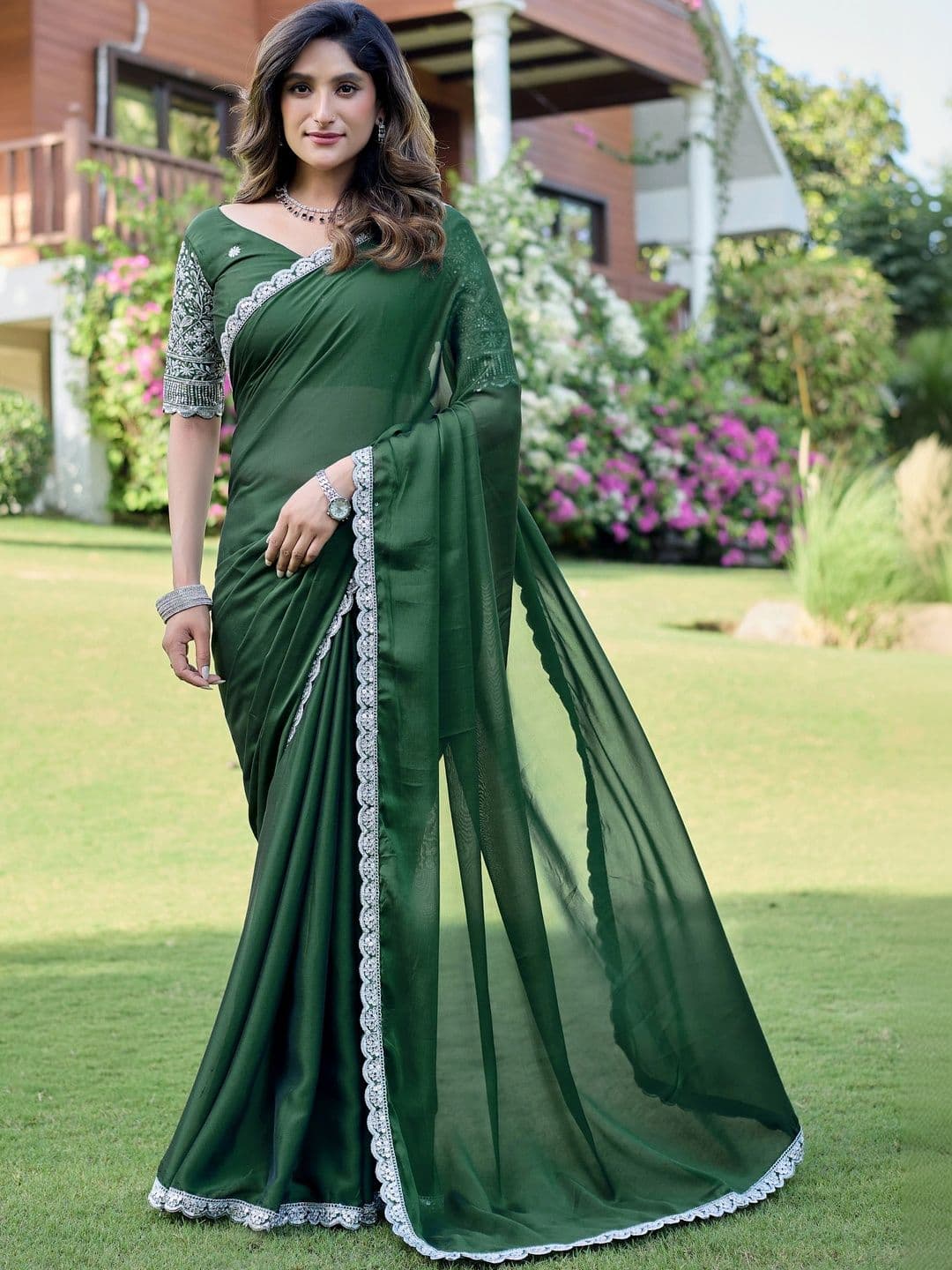 K 5 Fashion Embroidered Pure Georgette Fusion Ikat Saree - view 1