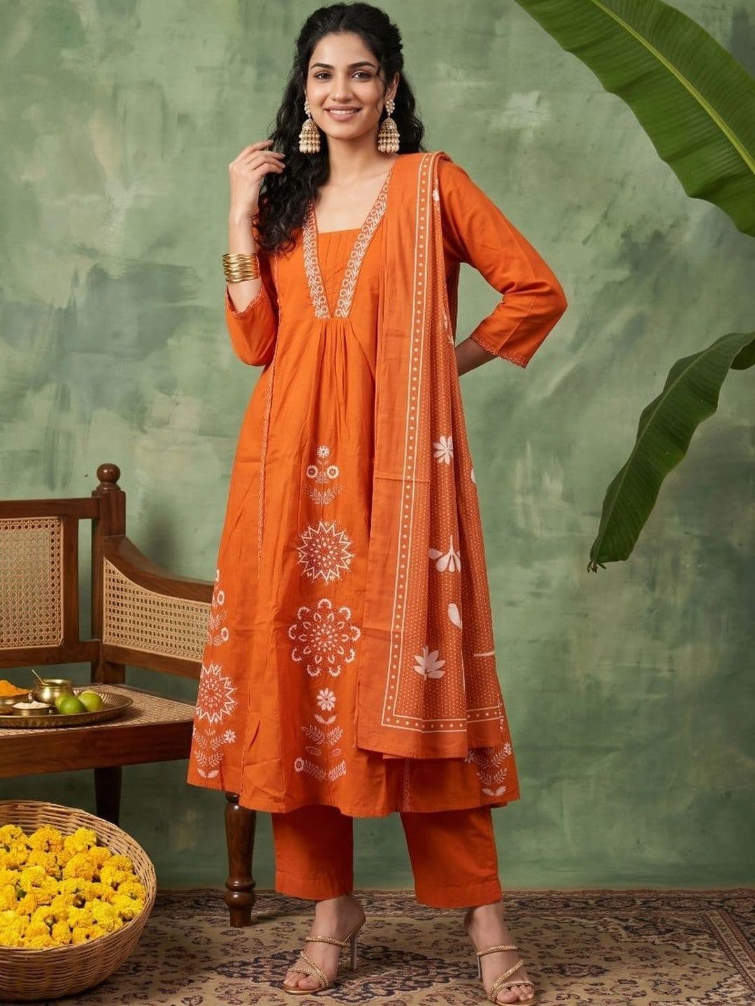 Anouk Women Ethnic Motifs Printed Empire Pure Cotton Kurta with Trousers & With Dupatta thumbnail 5