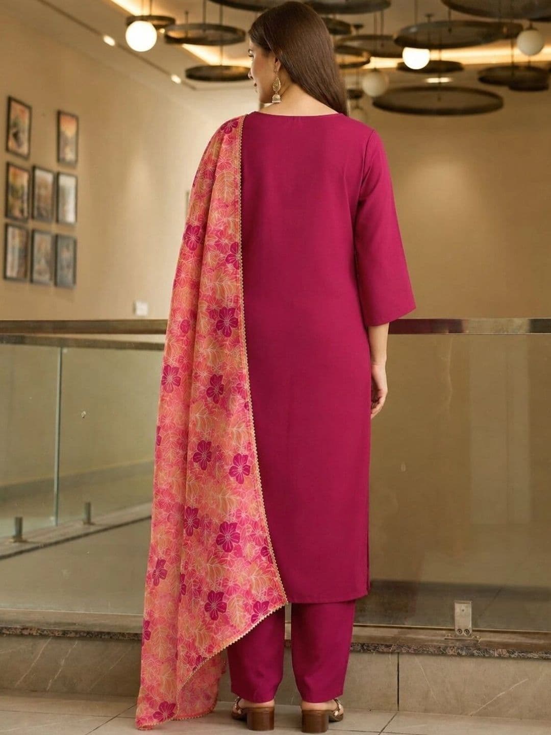 Moda Rapido Women Ethnic Motifs Embroidered Regular Thread Work Kurta with Trousers & With Dupatta thumbnail 5