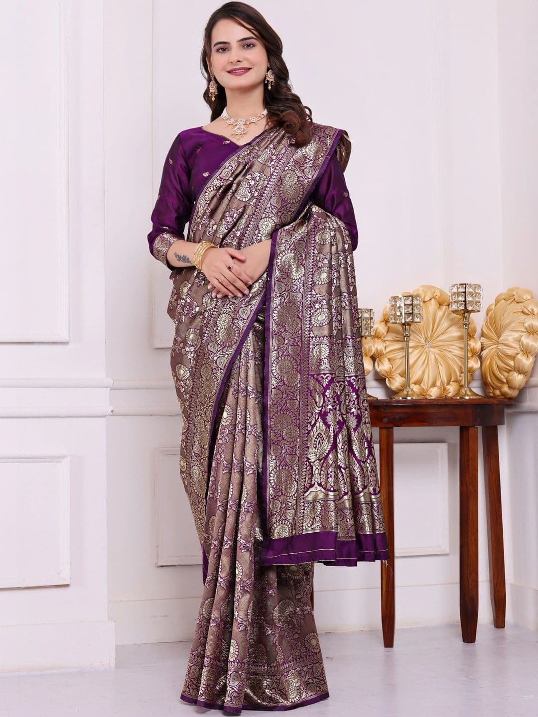 revika Woven Design Zari Art Silk Designer Kanjeevaram Saree thumbnail 3