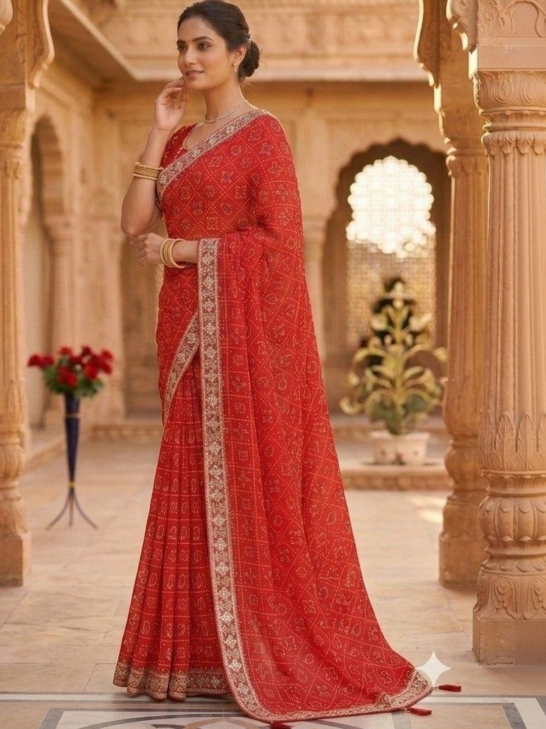 SmileyFashion Bandhani Zari Art Silk Designer Bandhani Saree thumbnail 5