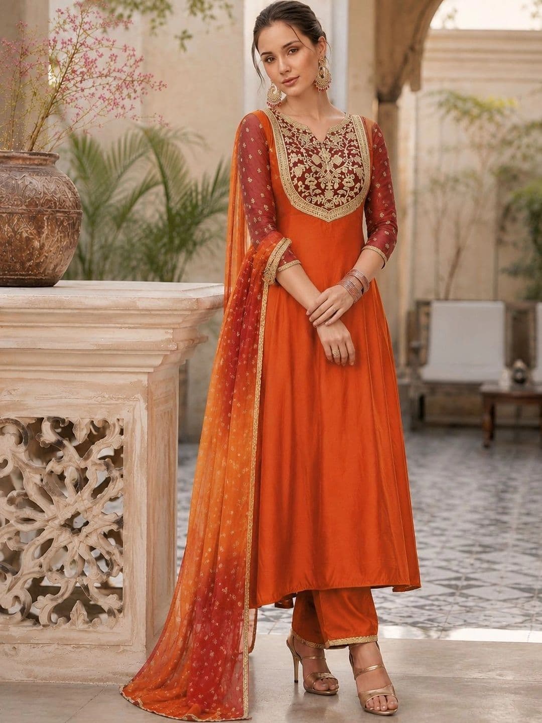 KALINI Women Ethnic Motifs Embroidered Regular Kurta with Trousers & With Dupatta thumbnail 6