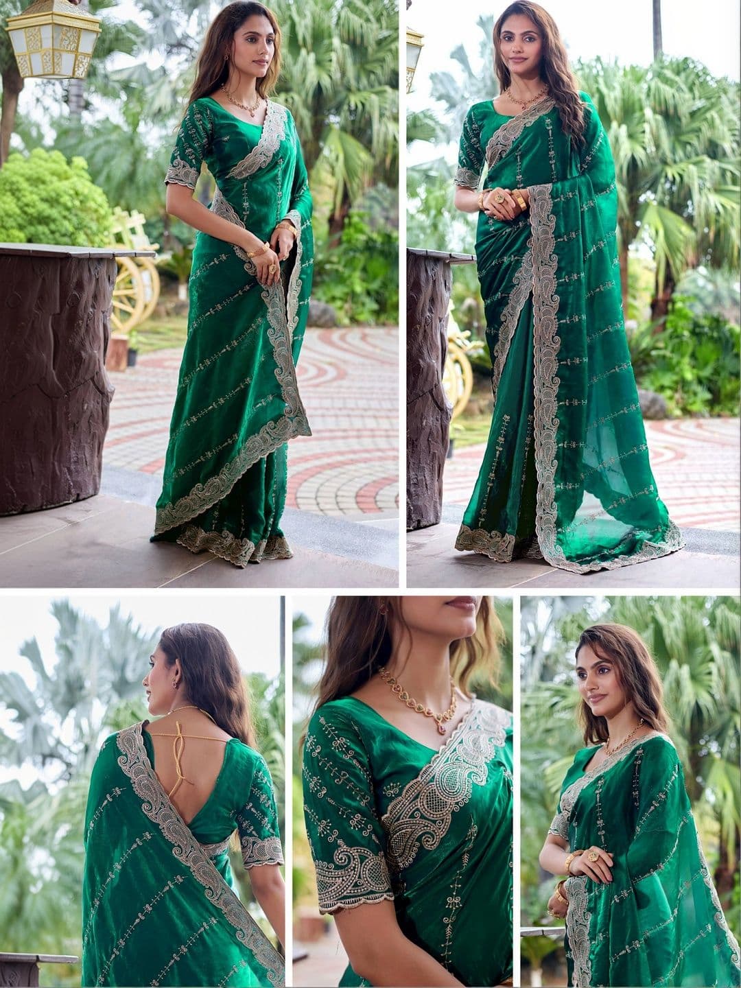 K 5 Fashion Ethnic Motifs Embroidered Satin Fusion Ikat Saree thumbnail 2