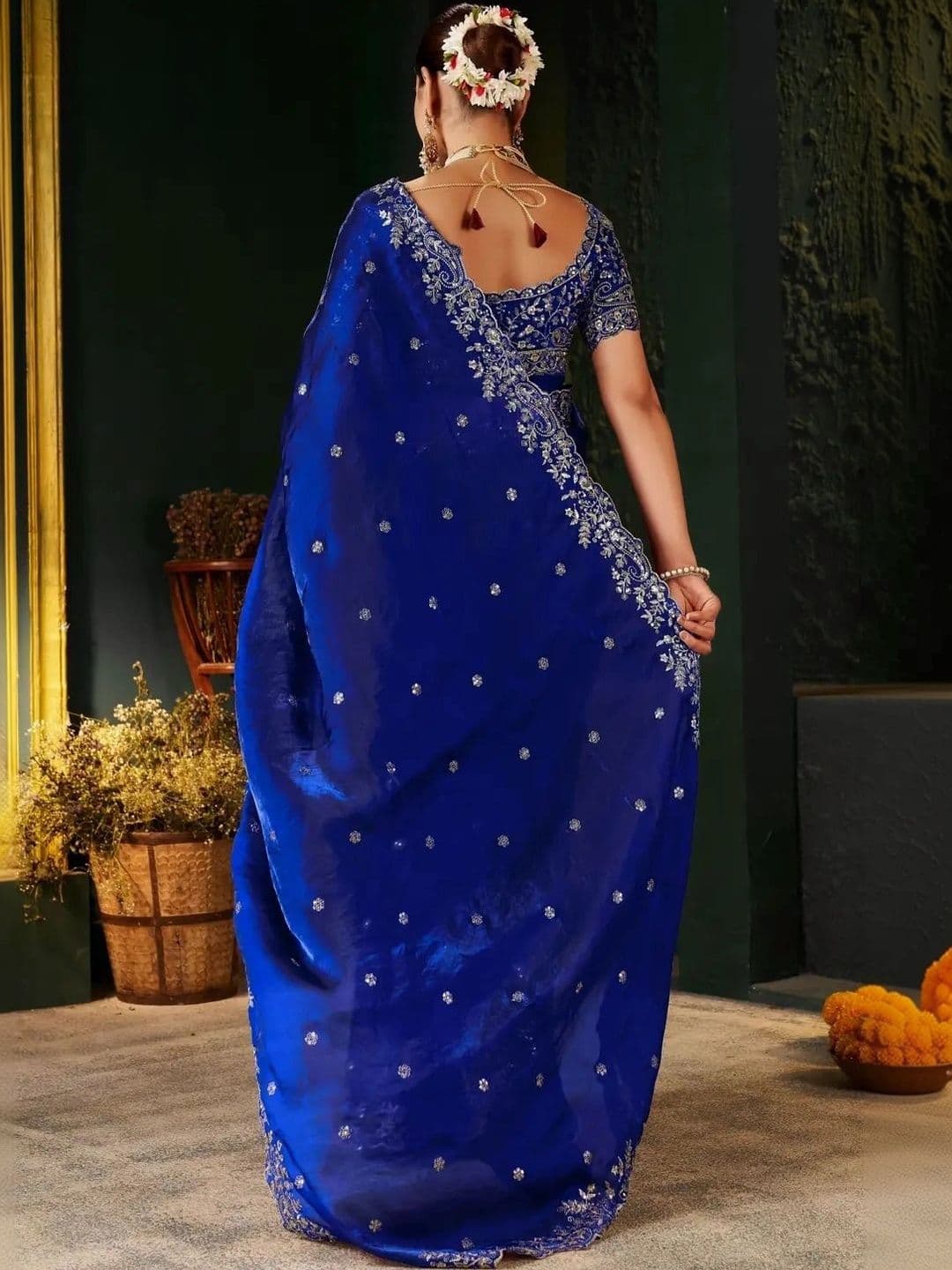 KALINI Floral Embroidered Silk Blend Heavy Work Saree thumbnail 5
