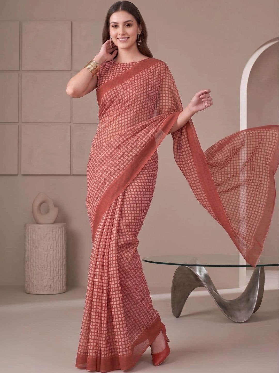 BORAD FASHION Checked Designer Chanderi Saree - view 1