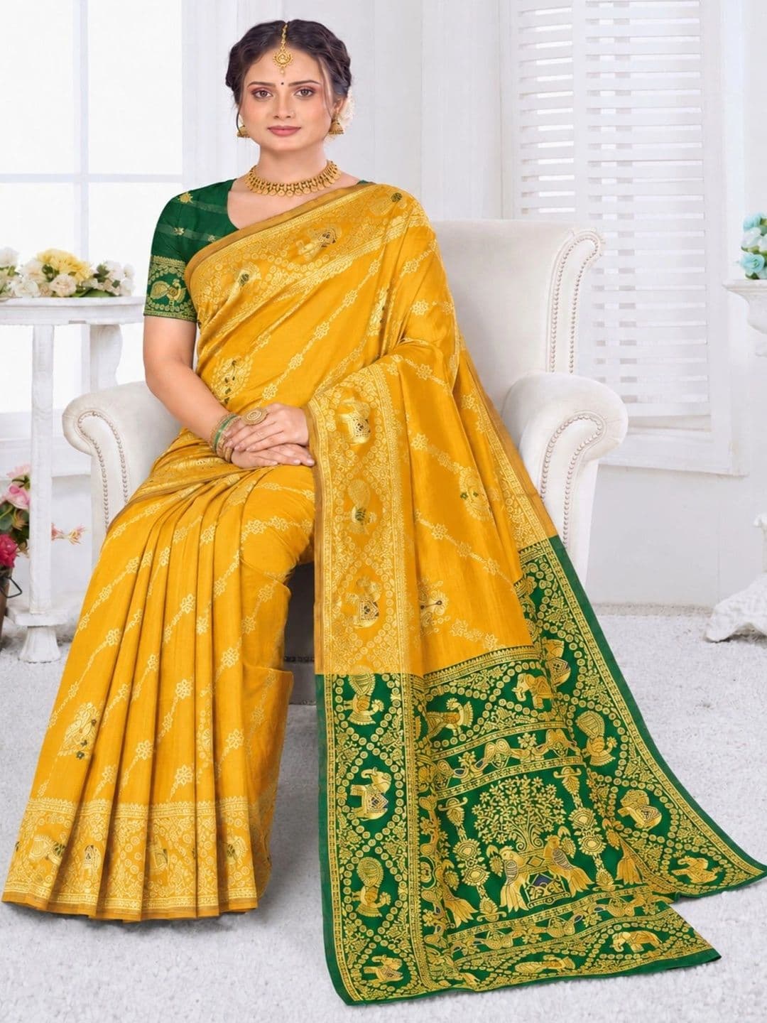 Dimaxi Vastra Woven Design Zari Silk Blend Kota Saree thumbnail 5