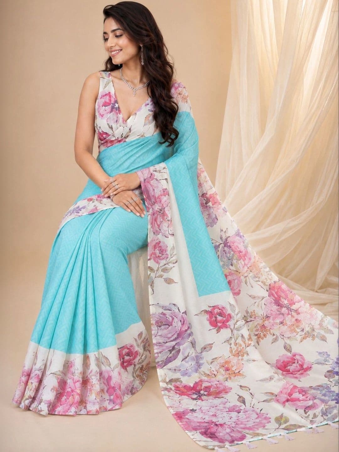 Durga Textile Women Floral Silk Blend Saree thumbnail 5