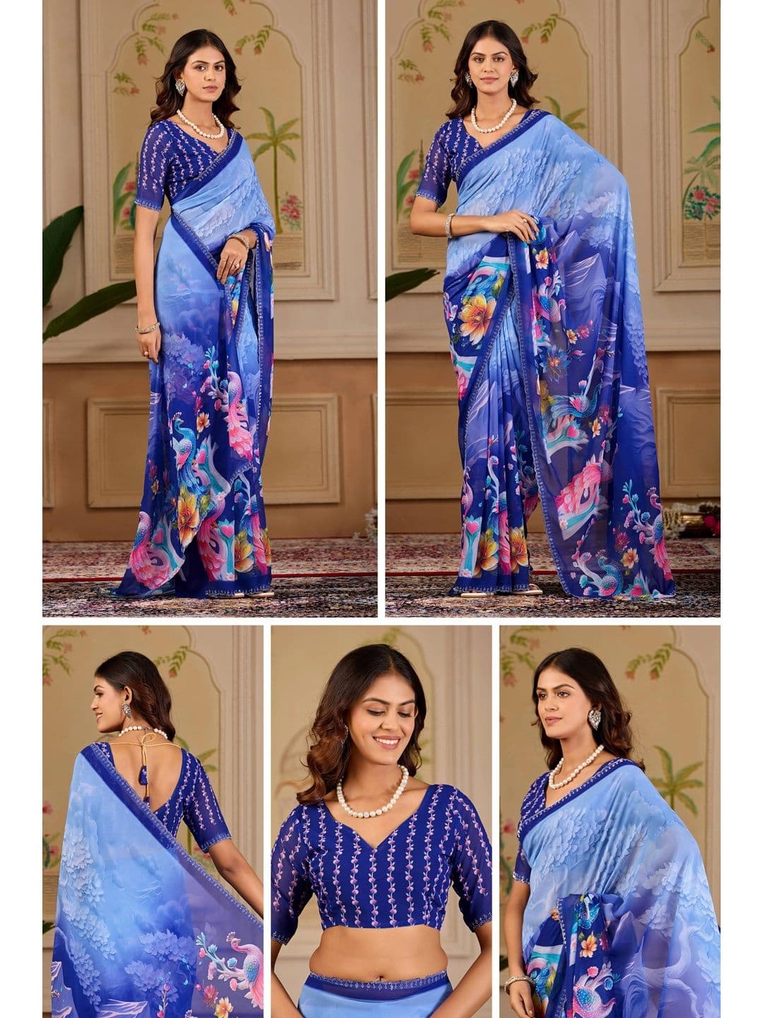 K 5 Fashion Floral Embroidered Pure Georgette Fusion Ikat Saree thumbnail 3