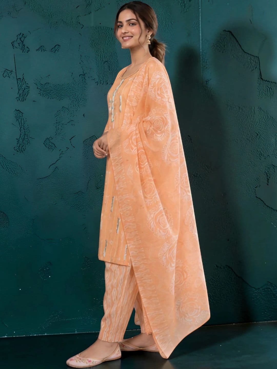 EELIKA Women Ethnic Motifs Printed Regular Pure Cotton Kurta with Patiala & With Dupatta thumbnail 5