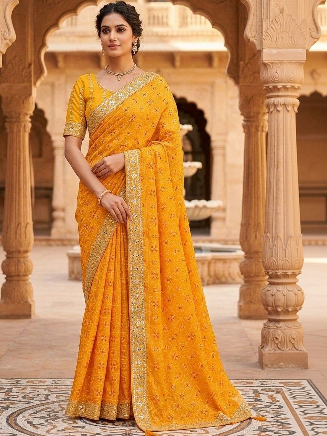 SmileyFashion Bandhani Embroidered Art Silk Designer Bandhani Saree - view 1