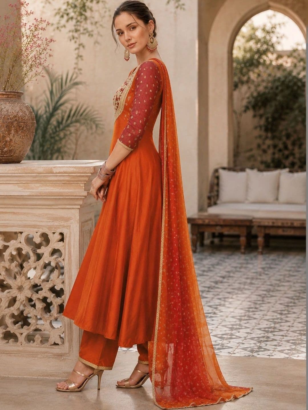 KALINI Women Ethnic Motifs Embroidered Regular Kurta with Trousers & With Dupatta thumbnail 2
