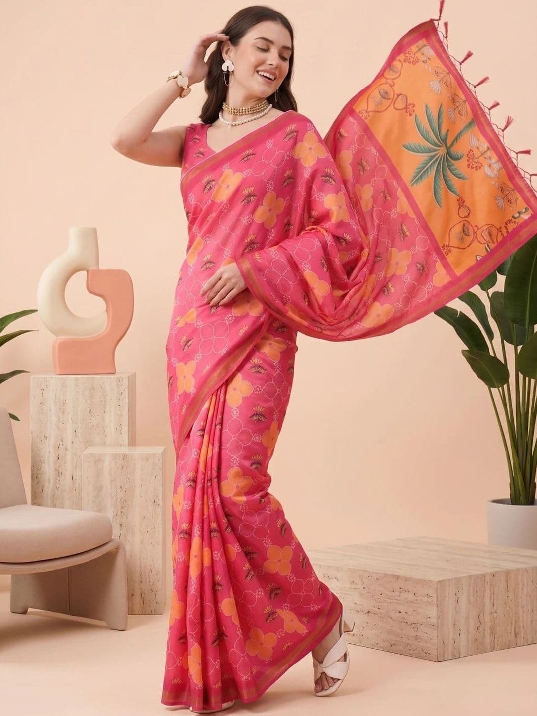 BORAD FASHION Floral Designer Chanderi Saree thumbnail 2