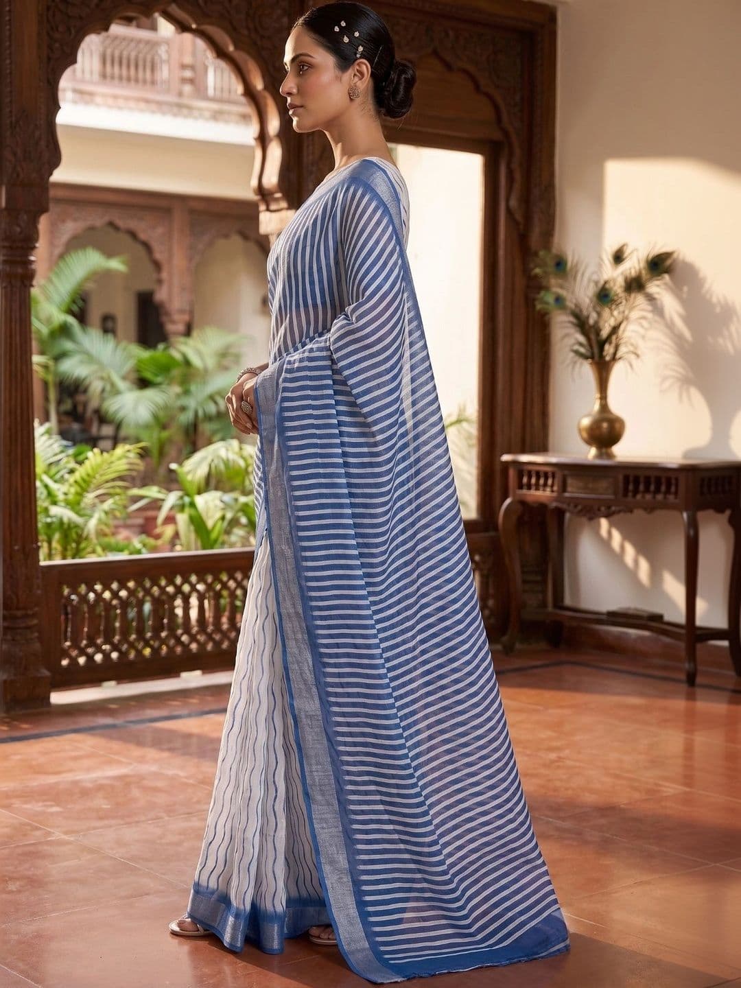 BORAD FASHION Striped Designer Chanderi Saree thumbnail 3