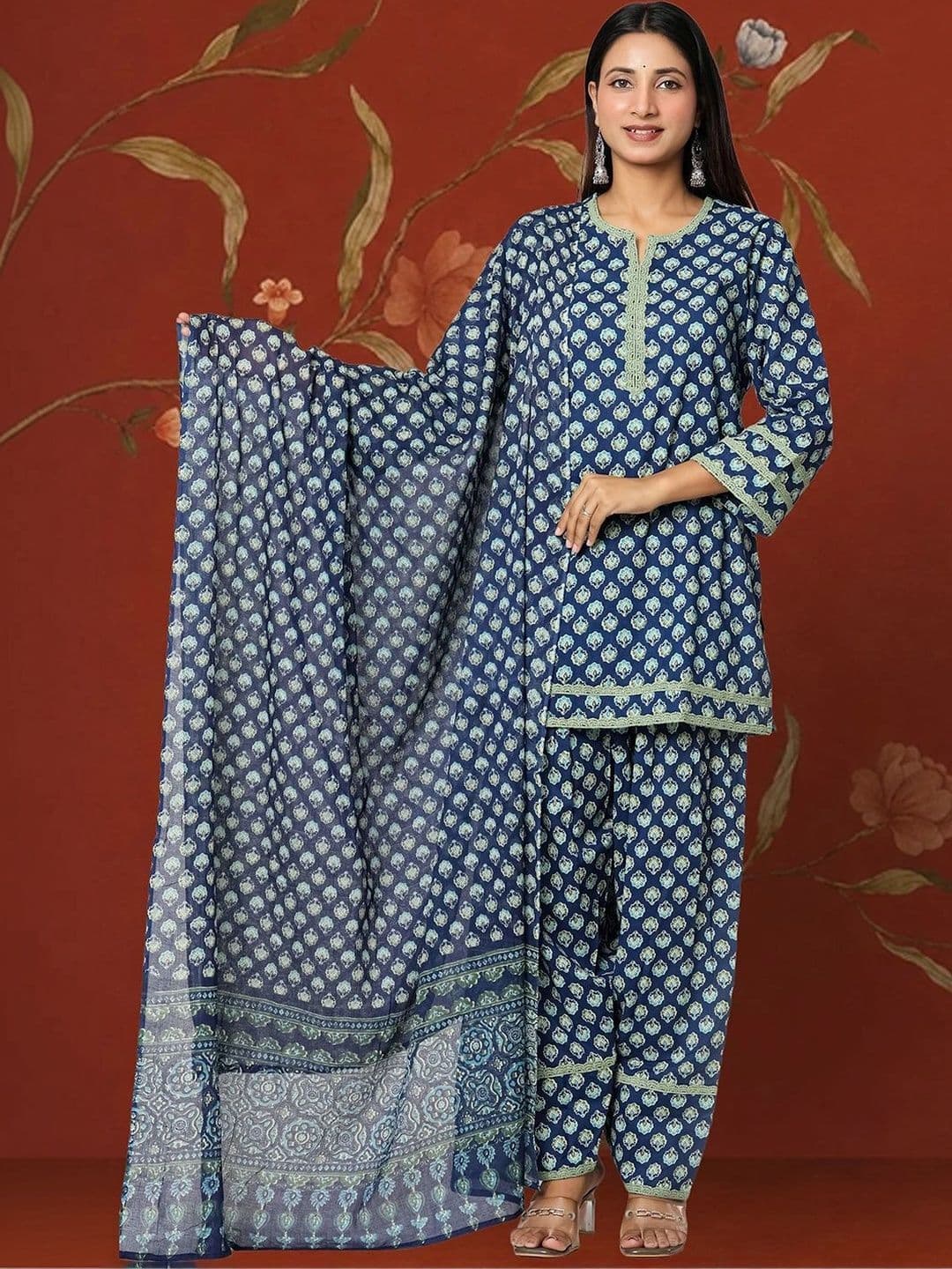 Sangria Women Ethnic Motifs Printed Regular Pure Cotton Kurta with Patiala & With Dupatta - view 1