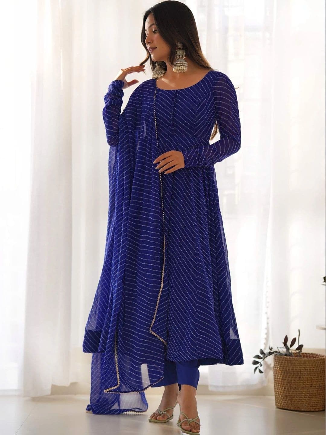 PALMIRA Women Leheriya Printed Regular Kurta with Trousers & With Dupatta - view 1