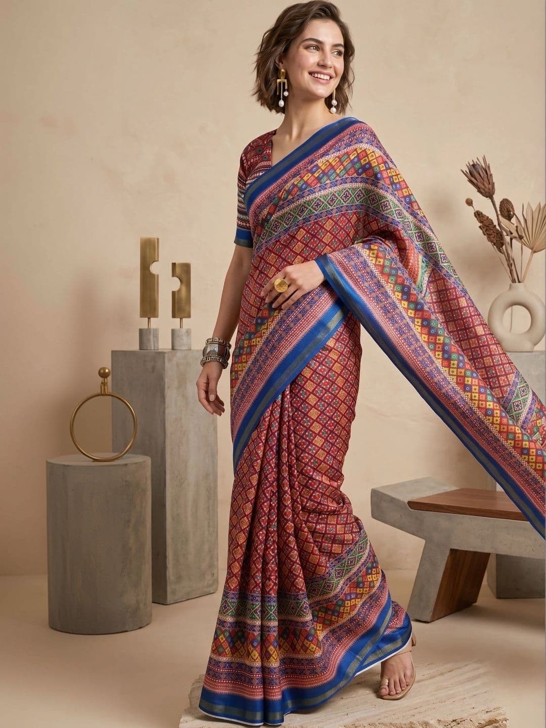 BORAD FASHION Bandhani Designer Chanderi Saree thumbnail 2