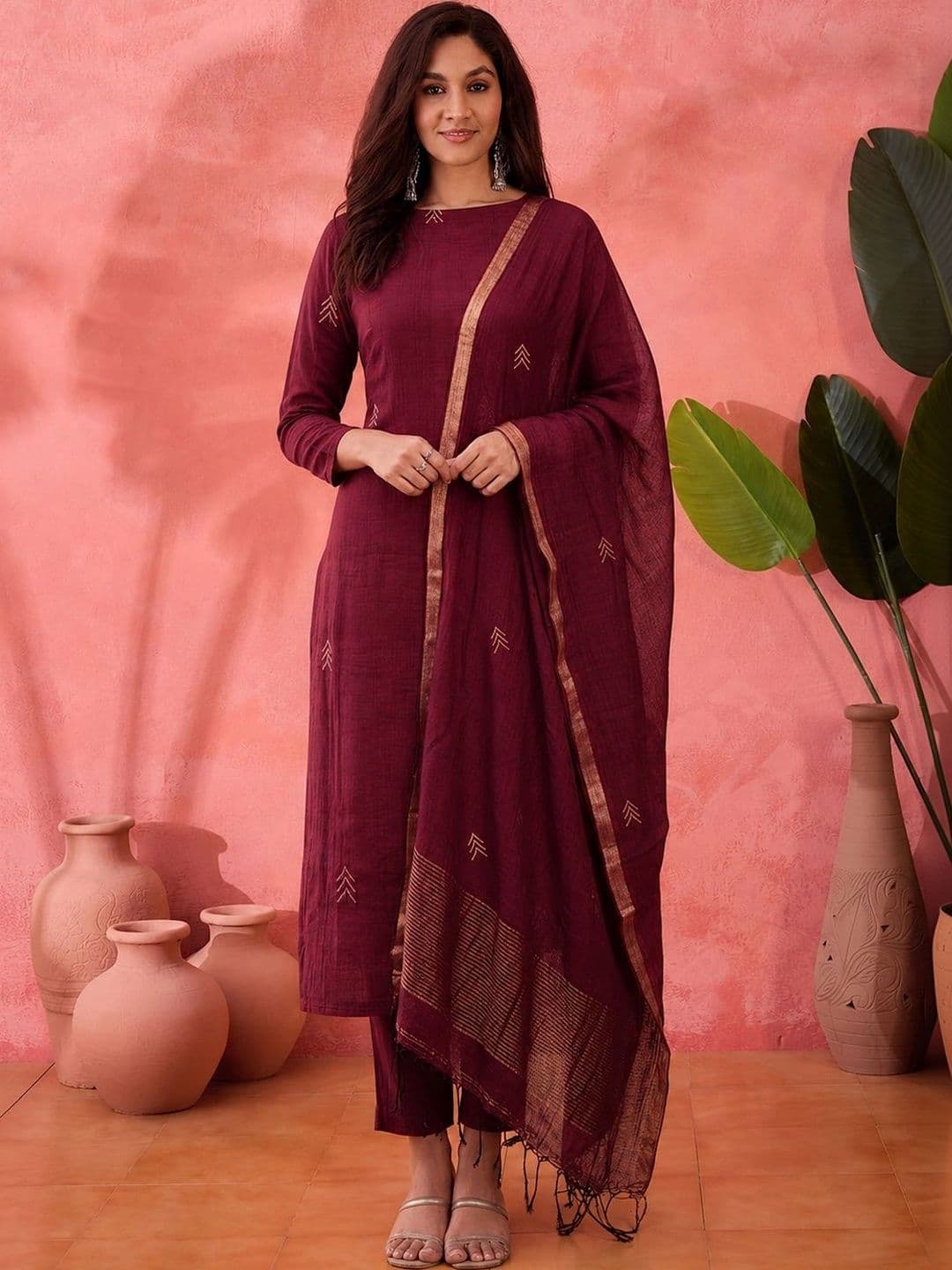 Sangria Women Ethnic Motifs Regular Kurta with Trousers & With Dupatta - view 1