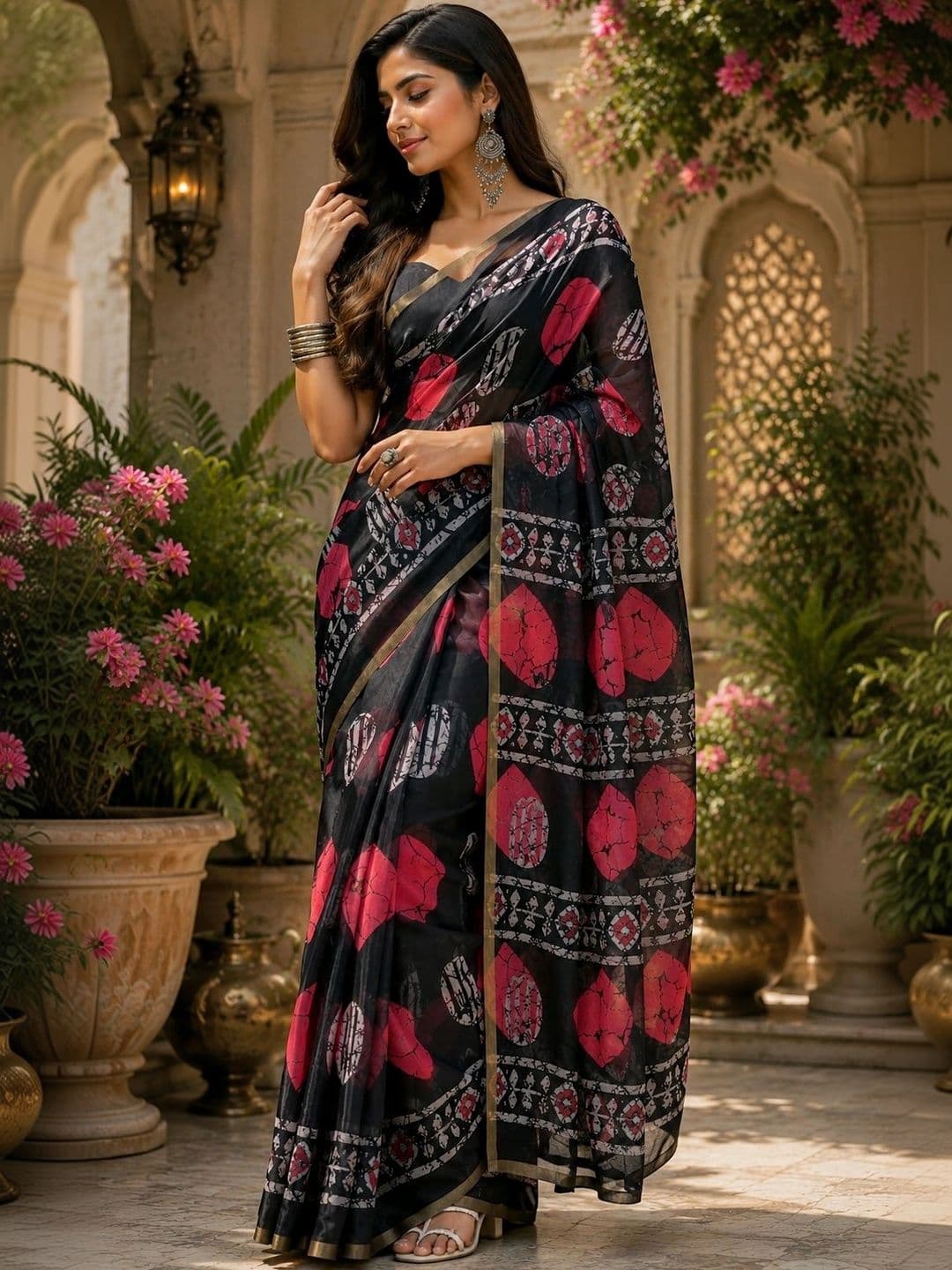 BORAD FASHION Batik Designer Chanderi Saree - view 1