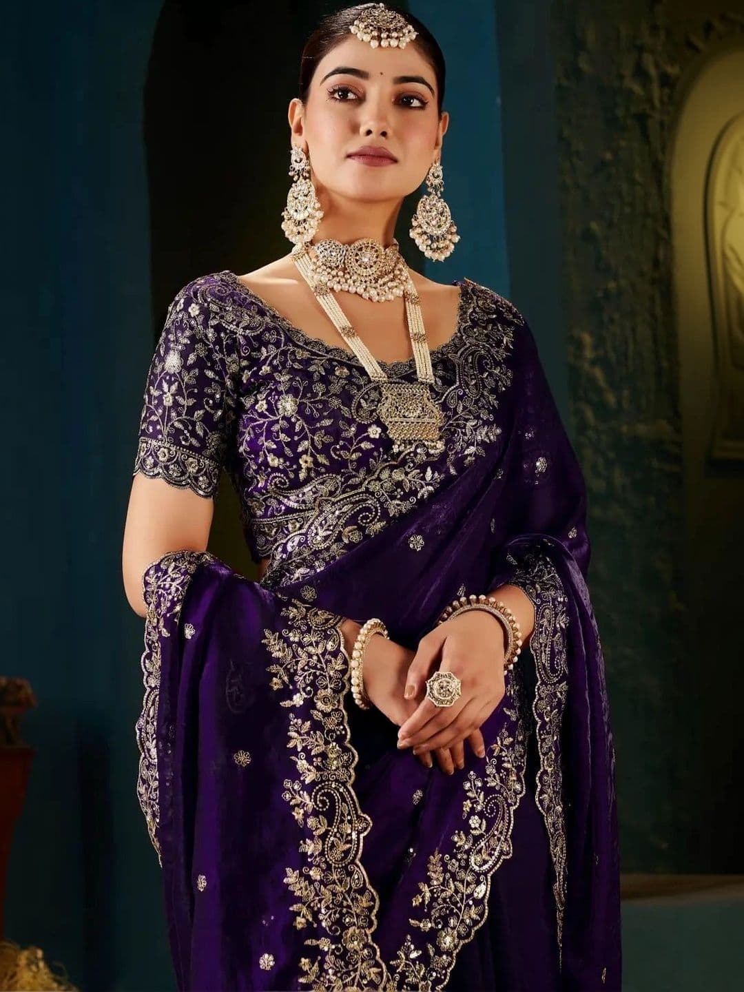 KALINI Embroidered Silk Blend Heavy Work Saree thumbnail 2