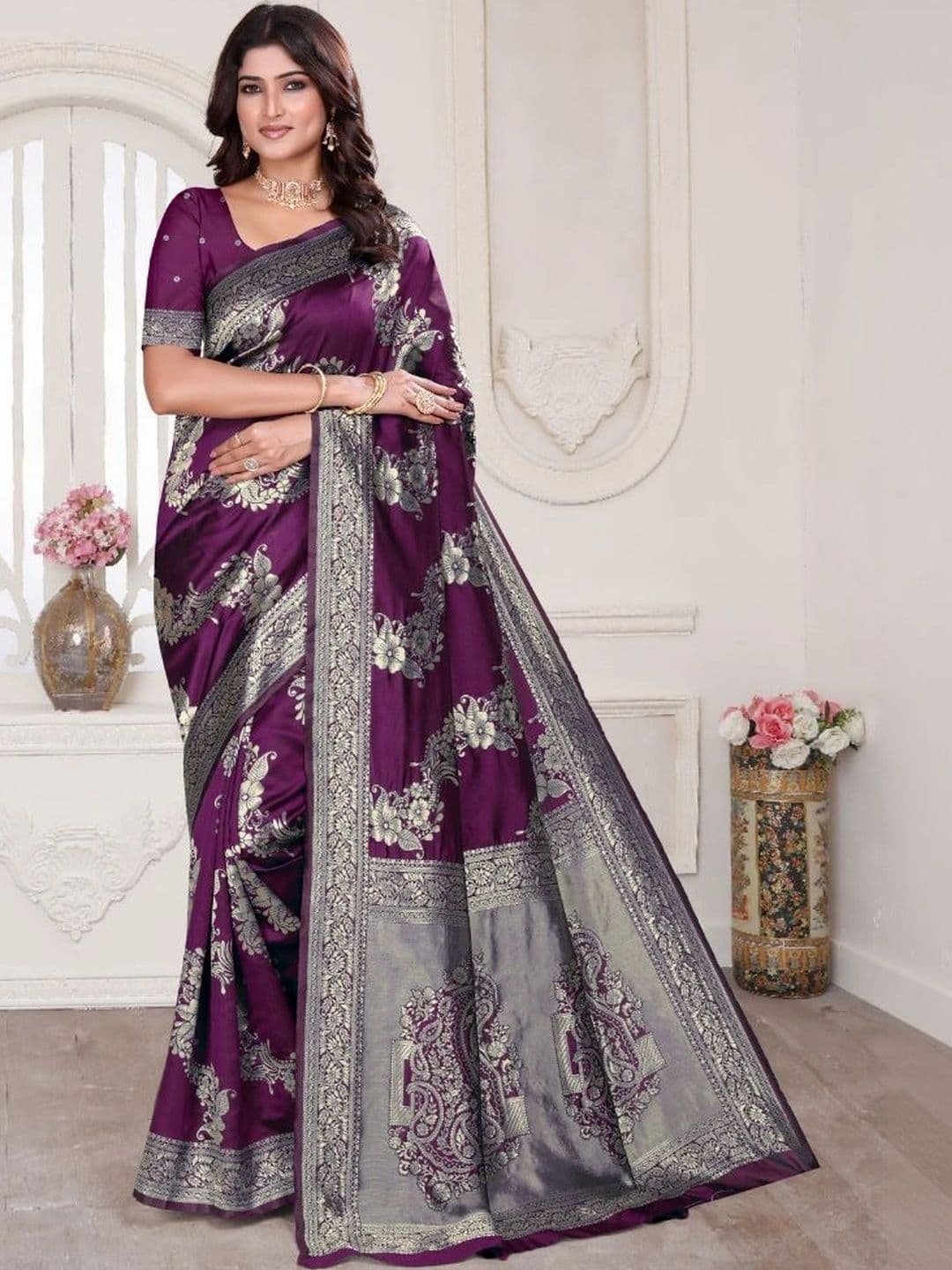 revika Floral Zari Art Silk Designer Kanjeevaram Saree - view 1