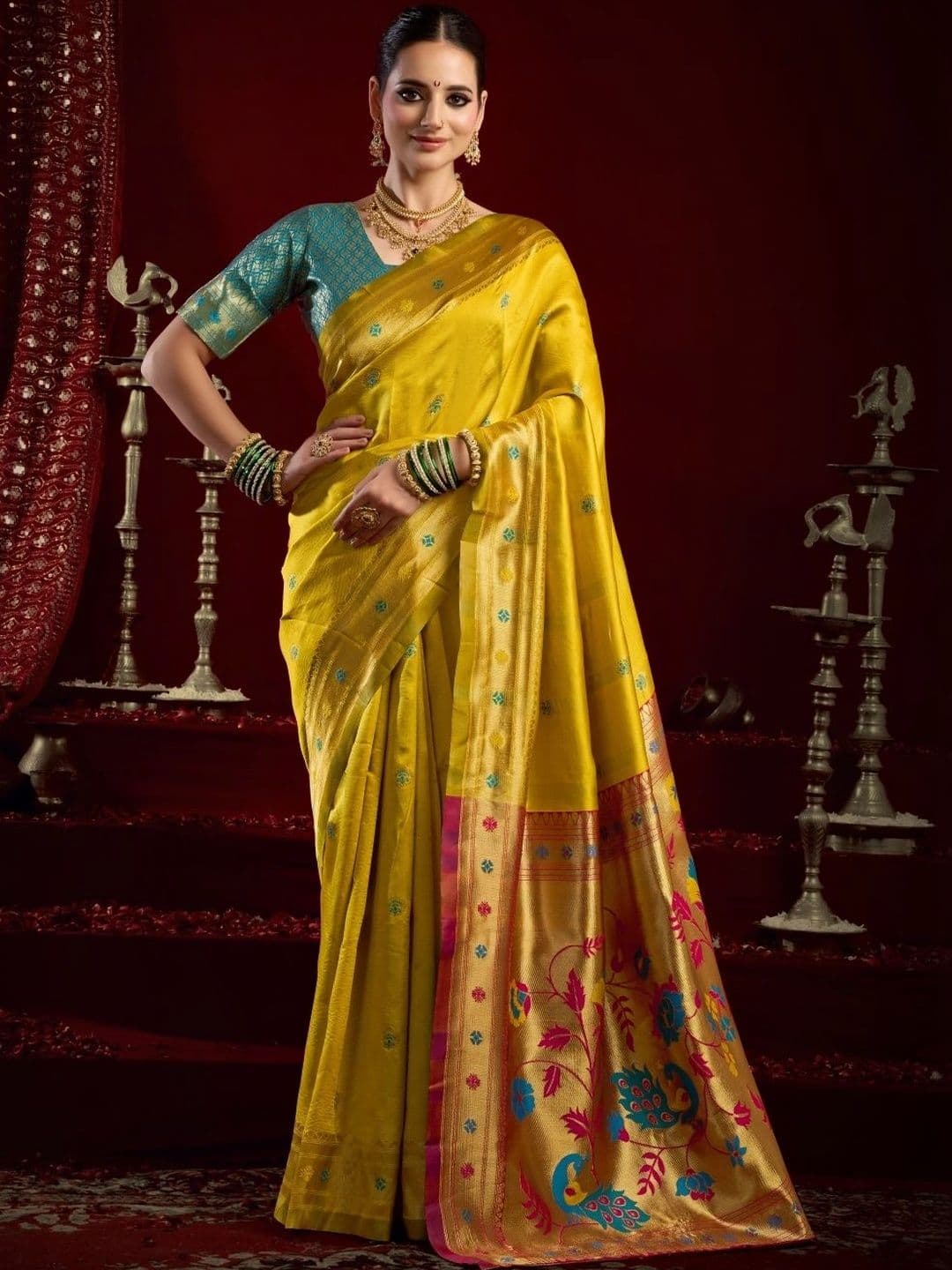 BORAD FASHION Woven Design Zari Silk Blend Designer Paithani Saree - view 1