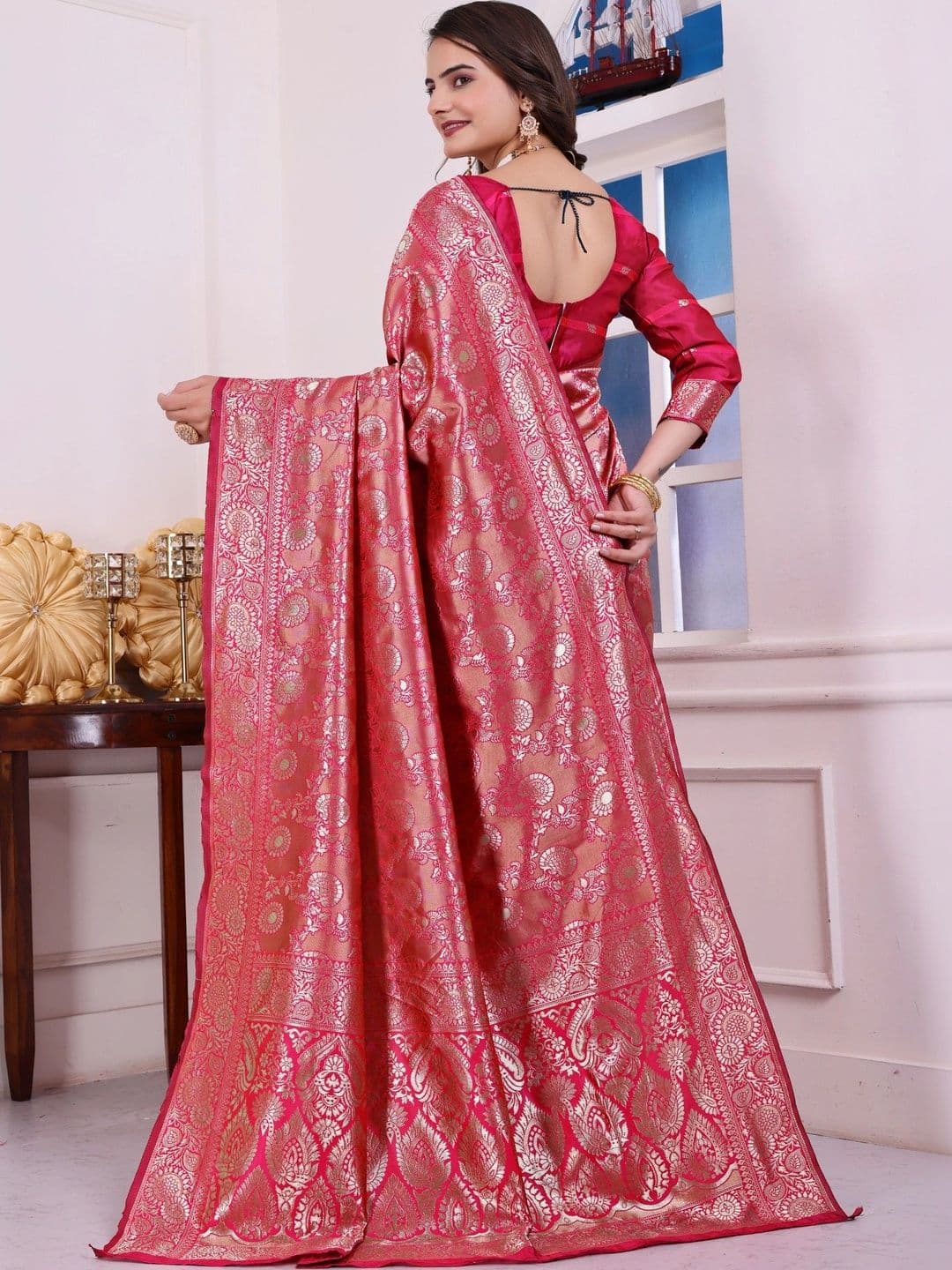 revika Woven Design Zari Art Silk Designer Kanjeevaram Saree thumbnail 2