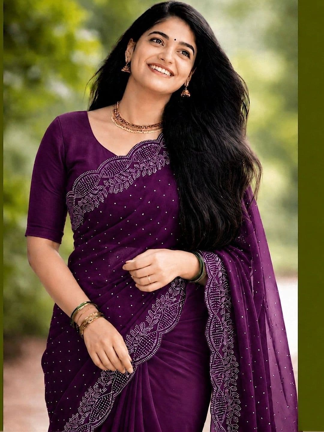 RENBRIZA Embroidered Poly Georgette Saree - view 1