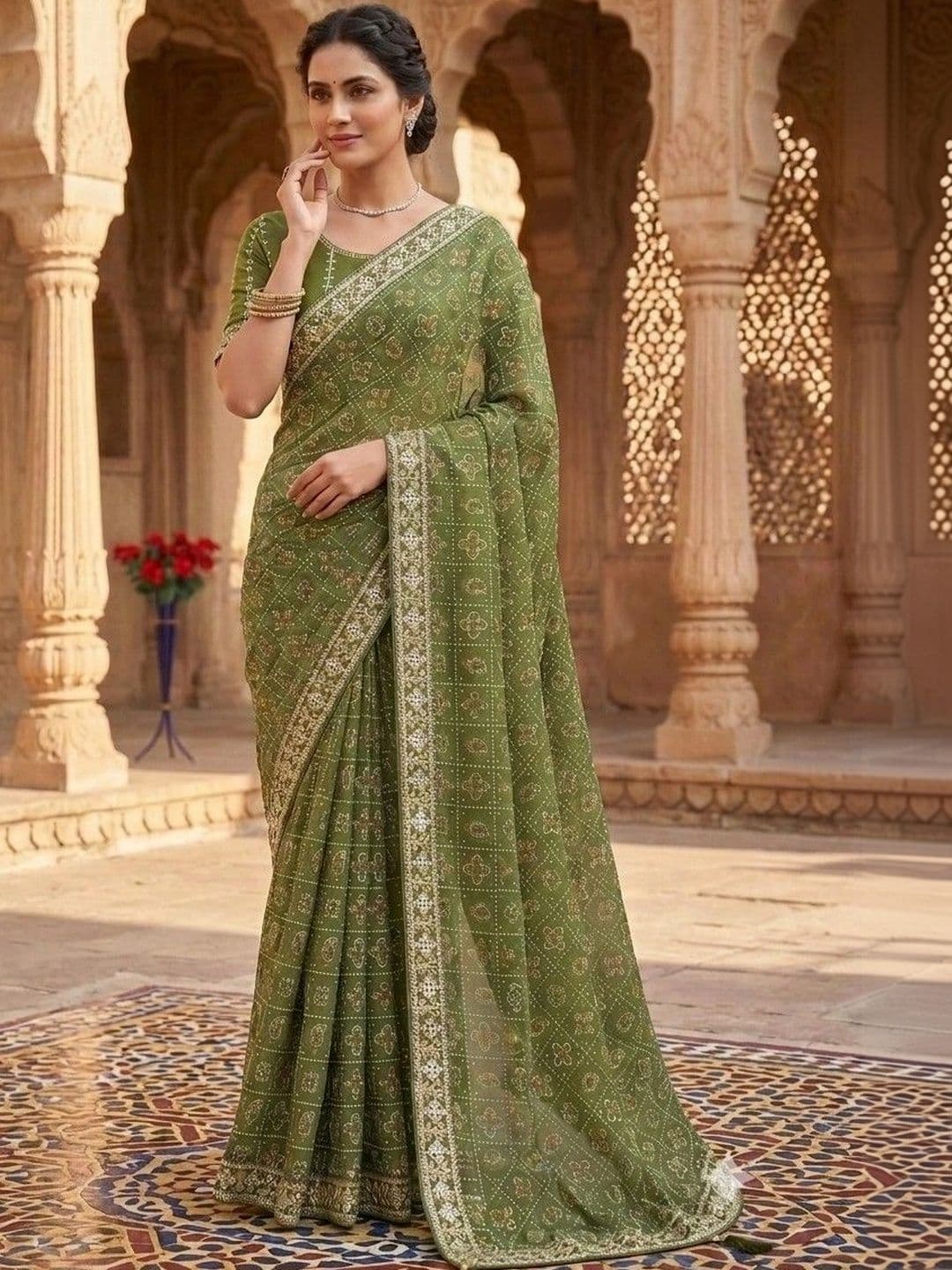 SmileyFashion Bandhani Embroidered Art Silk Designer Bandhani Saree thumbnail 5