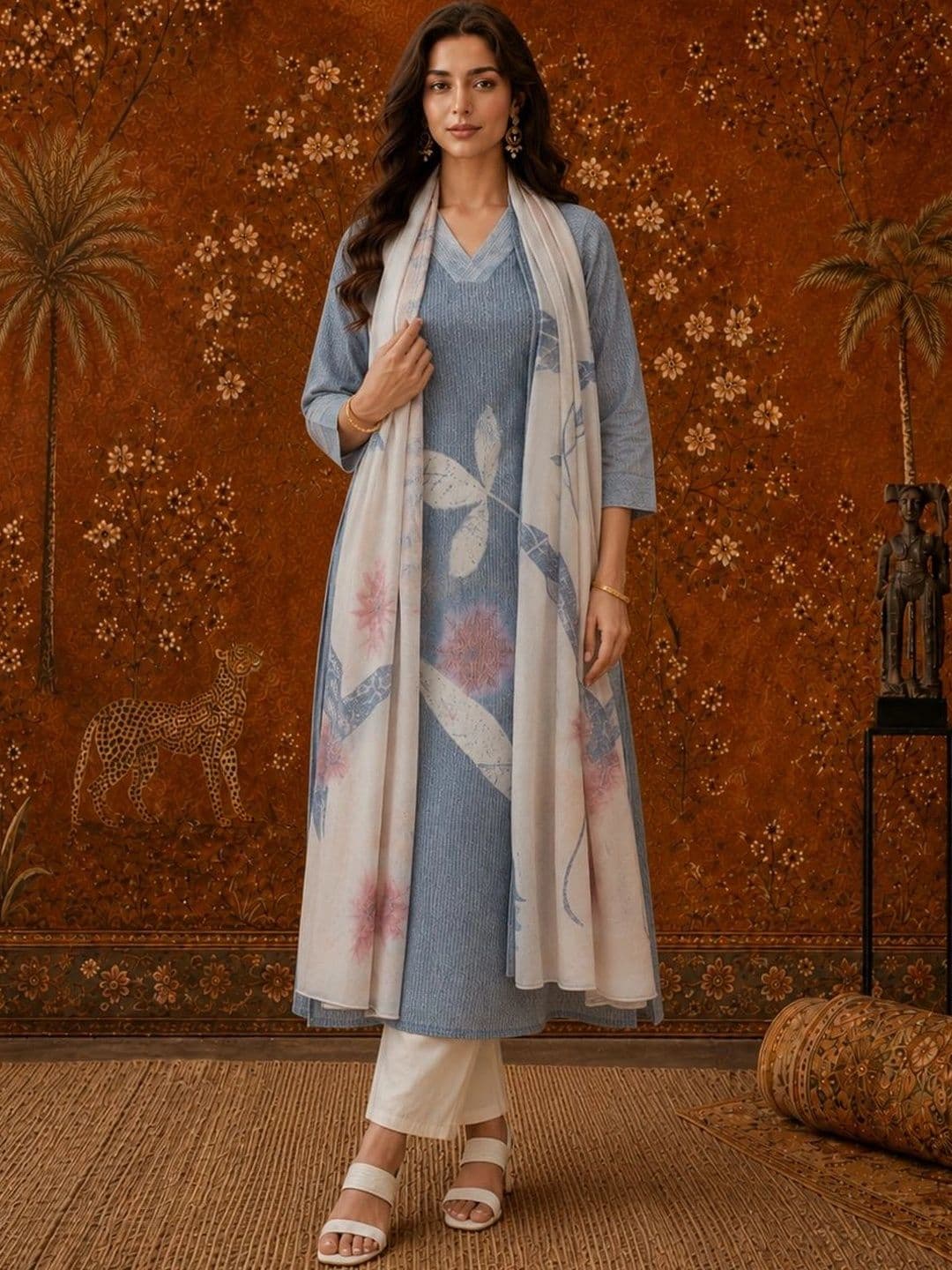 Sangria Women Floral Printed Regular Kurta with Palazzos & With Dupatta thumbnail 3