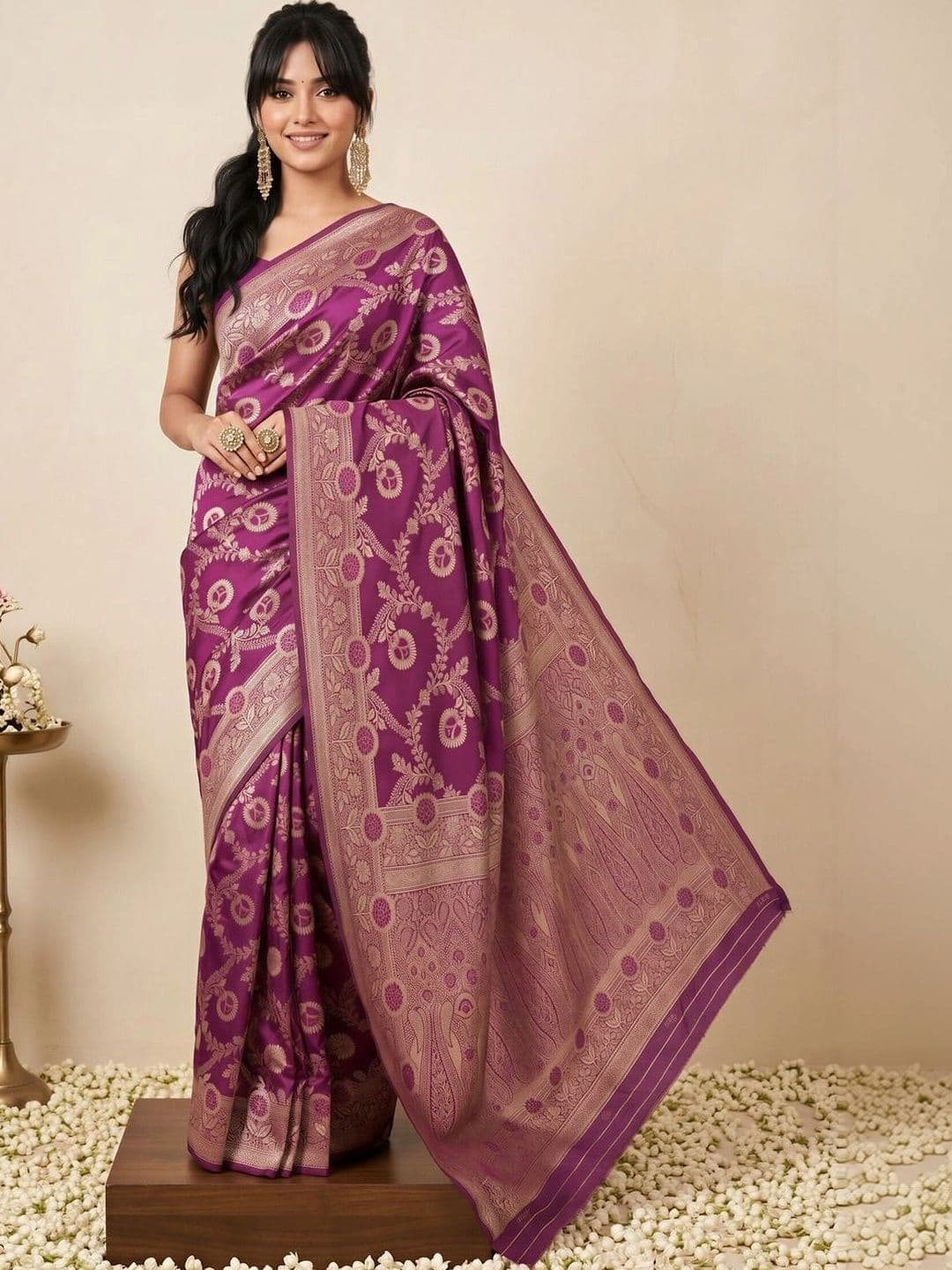all about you Ethnic Motifs Zari Silk Blend Designer Banarasi Saree - view 1