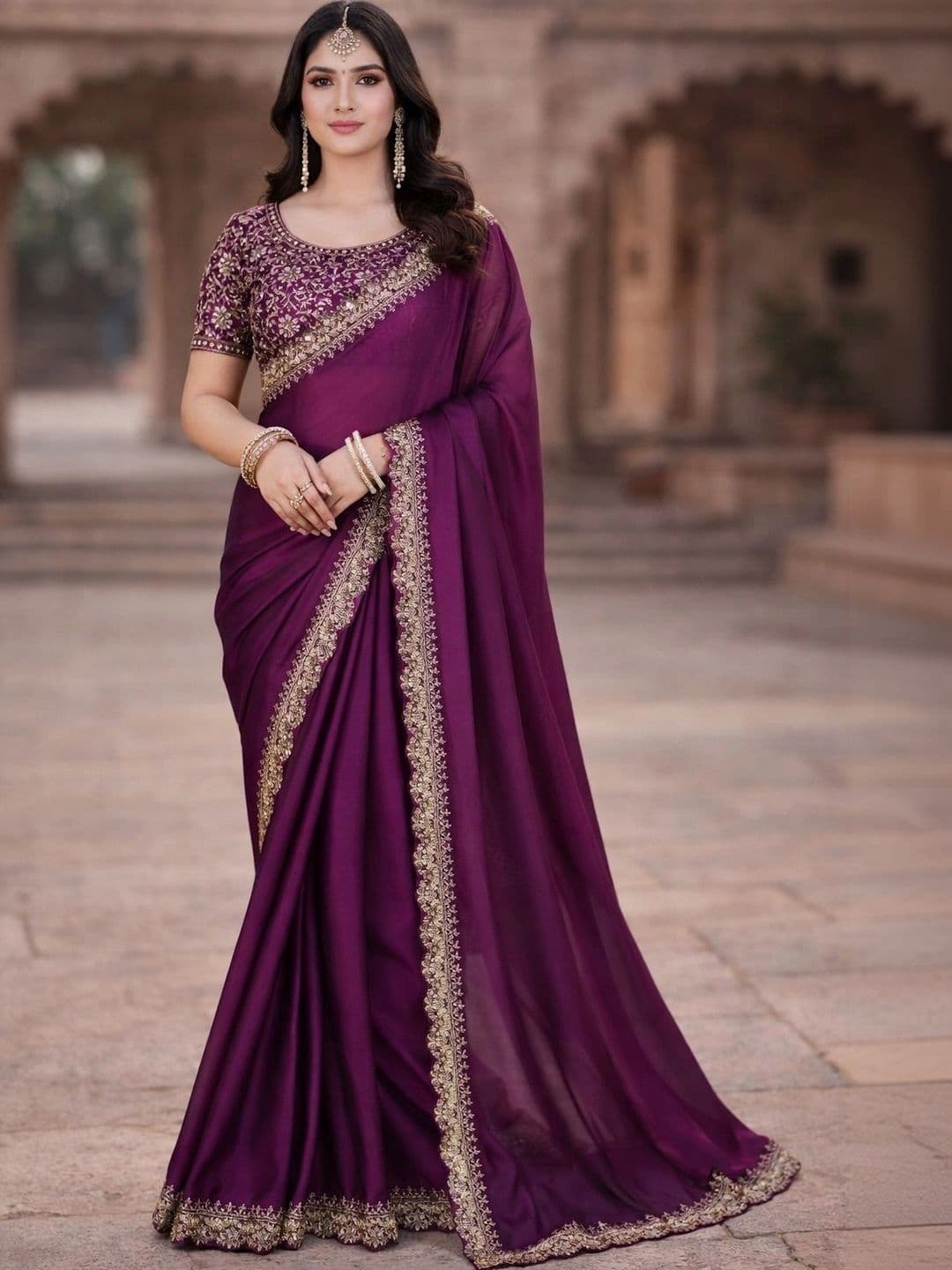 KALINI Embroidered Silk Blend Heavy Work Saree thumbnail 4