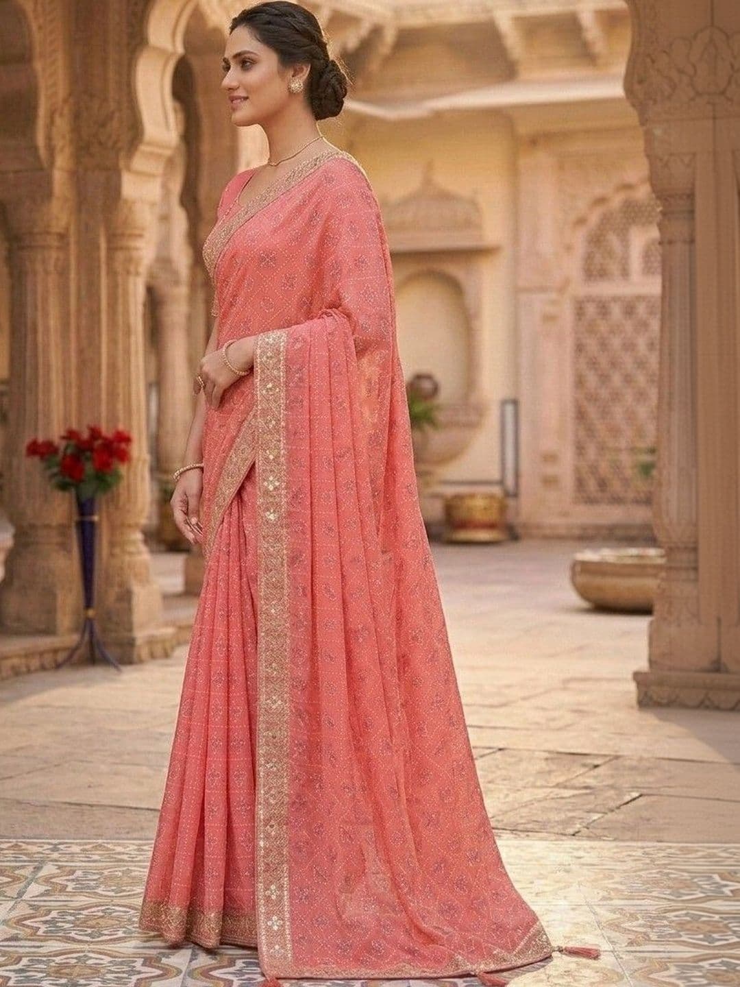 SmileyFashion Bandhani Embroidered Art Silk Designer Bandhani Saree thumbnail 3