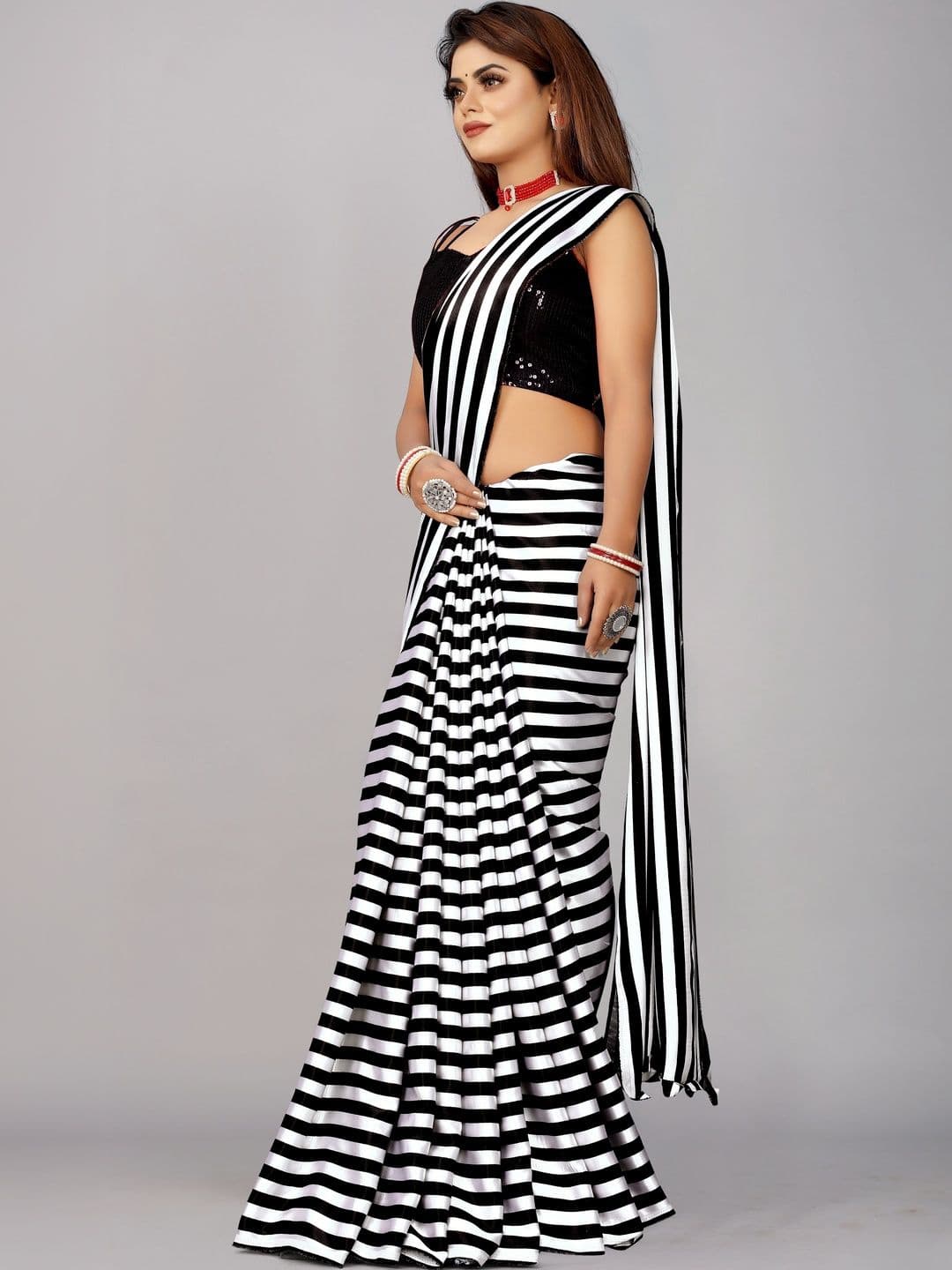 KALINI Striped Silk Blend Heavy Work Saree thumbnail 4