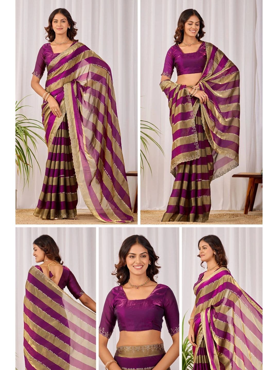K 5 Fashion Striped Zari Satin Fusion Ikat Saree thumbnail 4