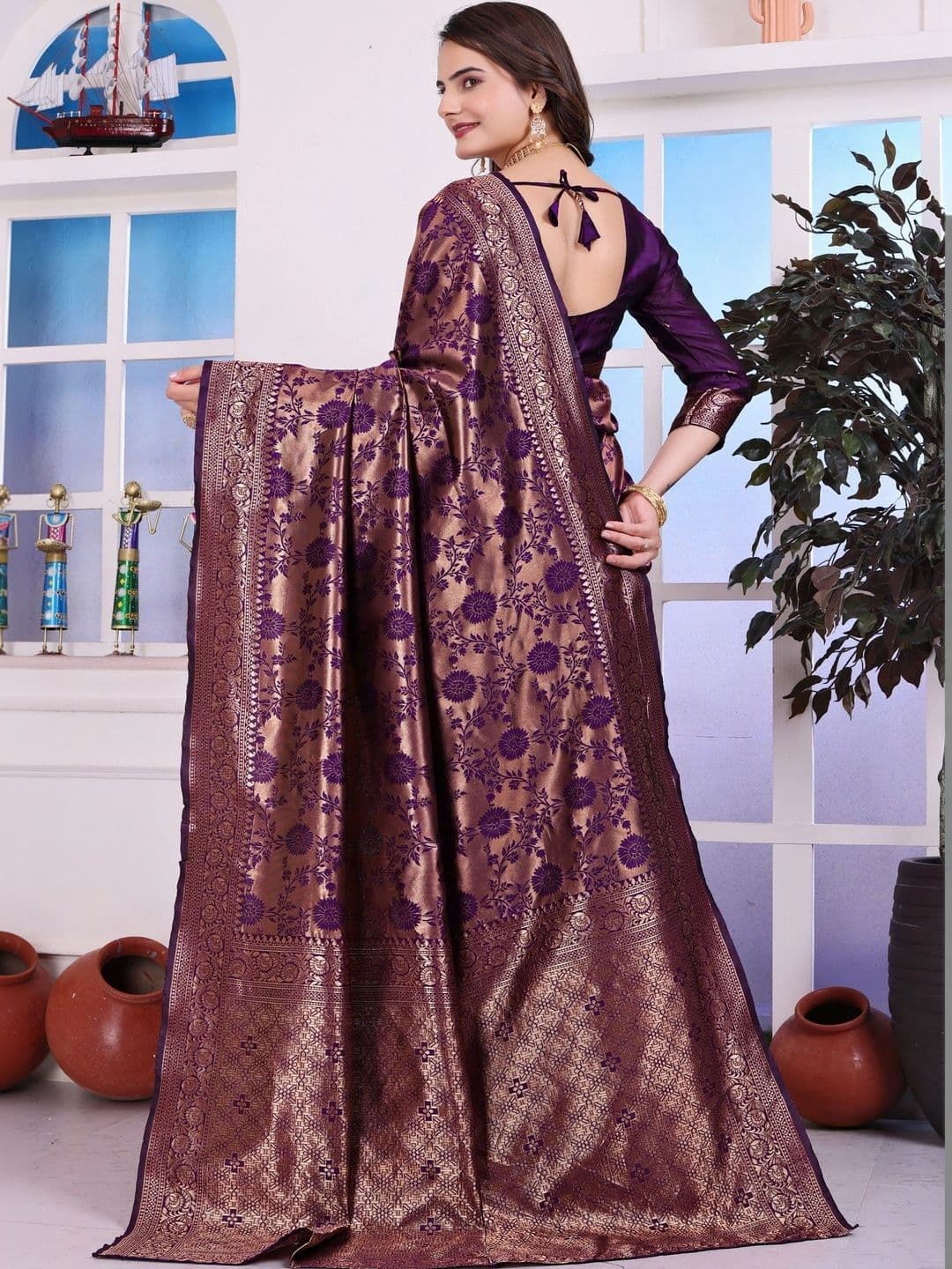 revika Woven Design Zari Art Silk Designer Kanjeevaram Saree thumbnail 3
