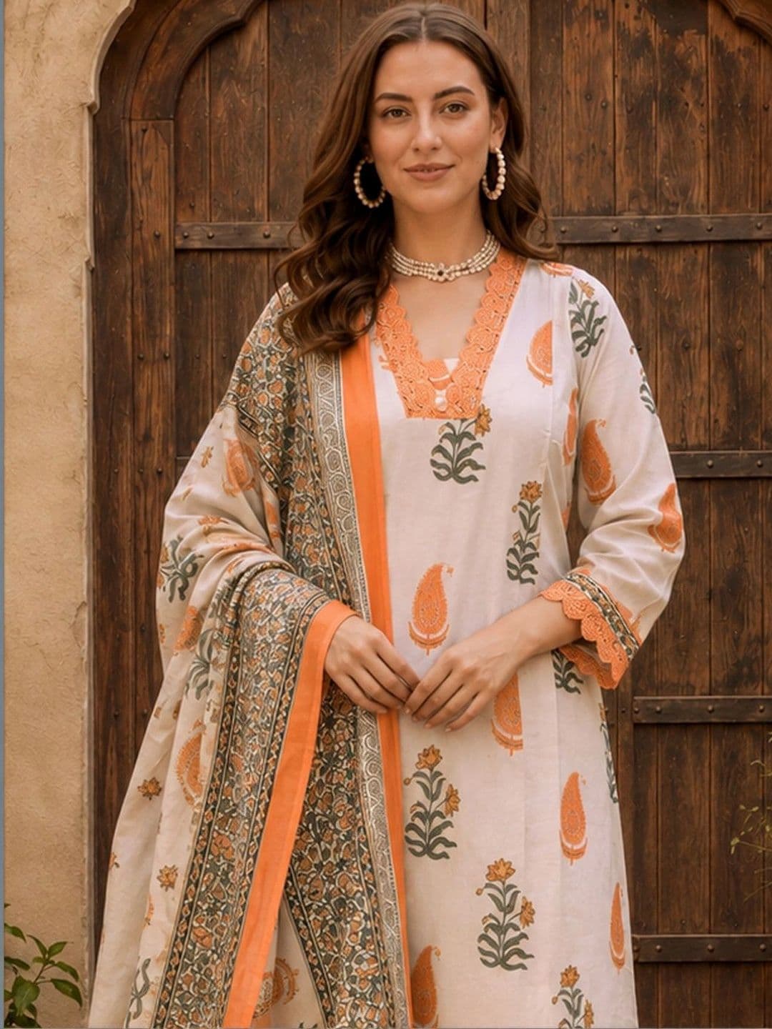 Sangria Women Ethnic Motifs Printed Regular Kurta with Palazzos & With Dupatta thumbnail 3