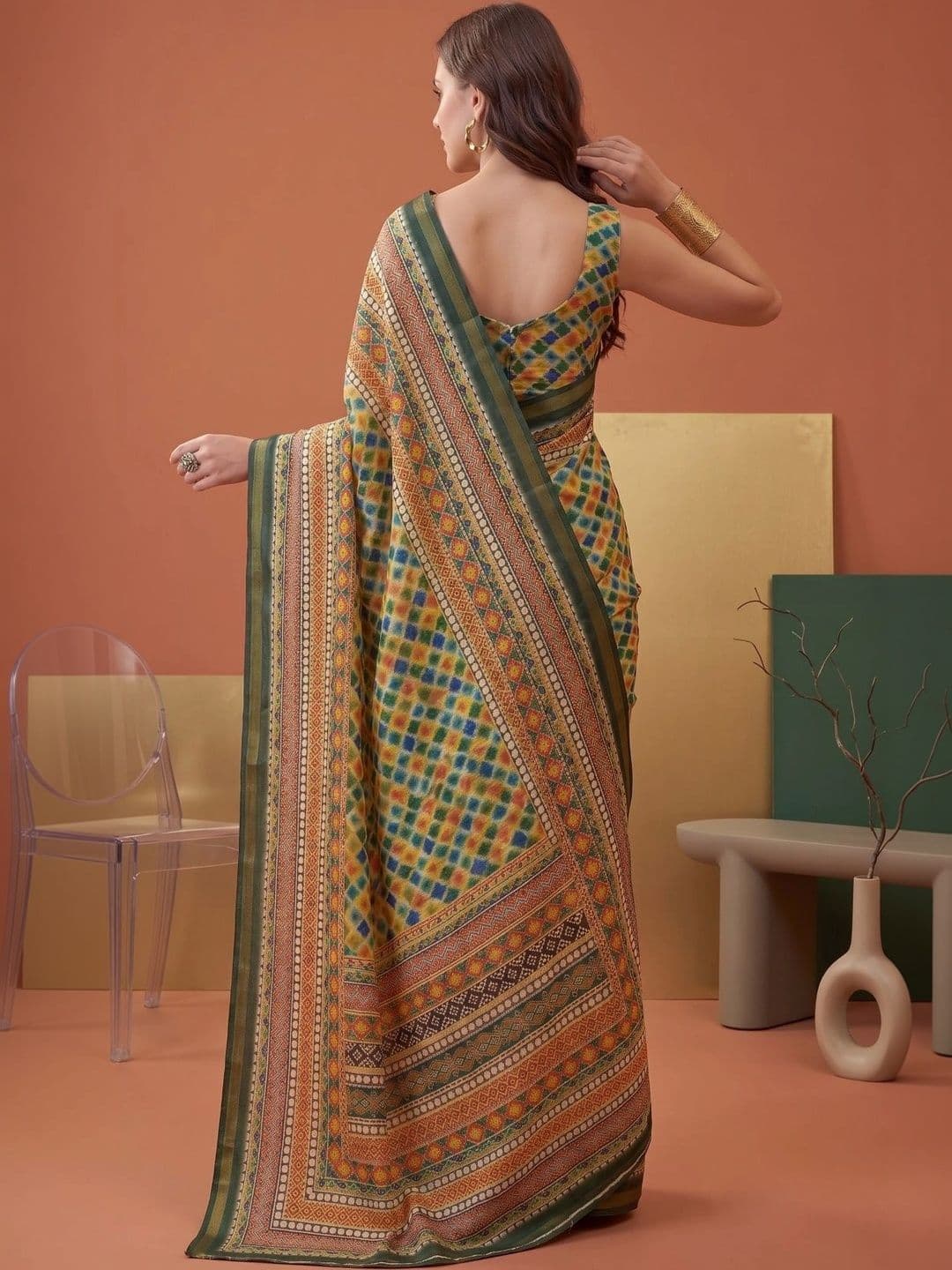 BORAD FASHION Bandhani Designer Chanderi Saree thumbnail 3
