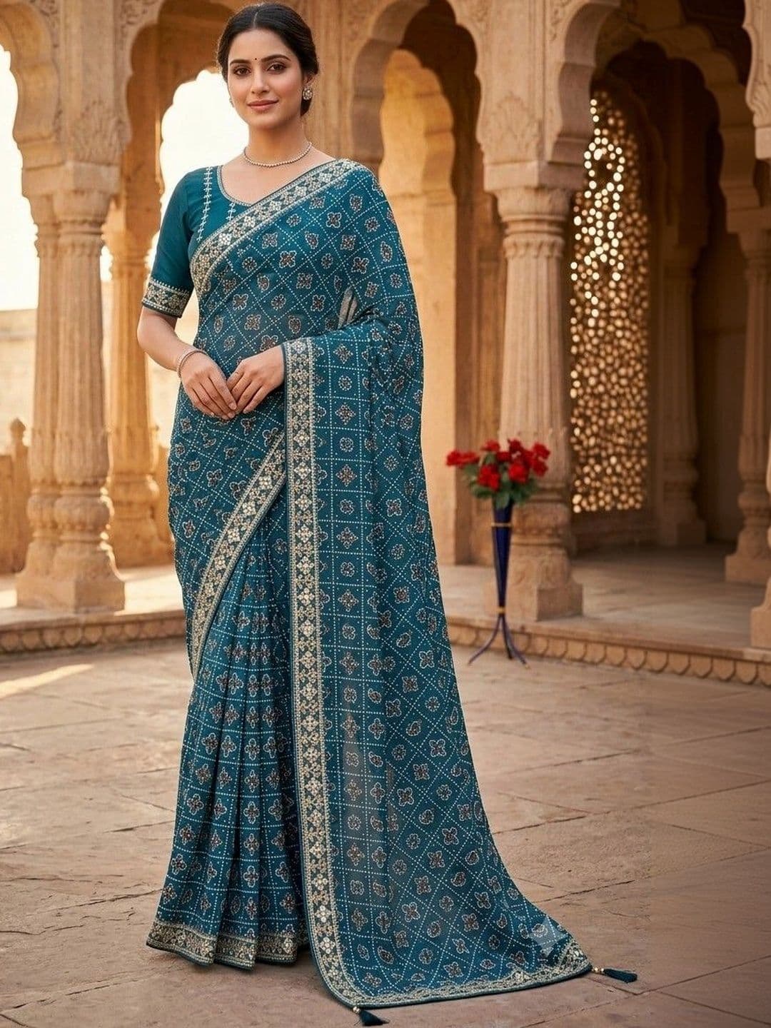 SmileyFashion Batik Zari Art Silk Designer Bandhani Saree - view 1