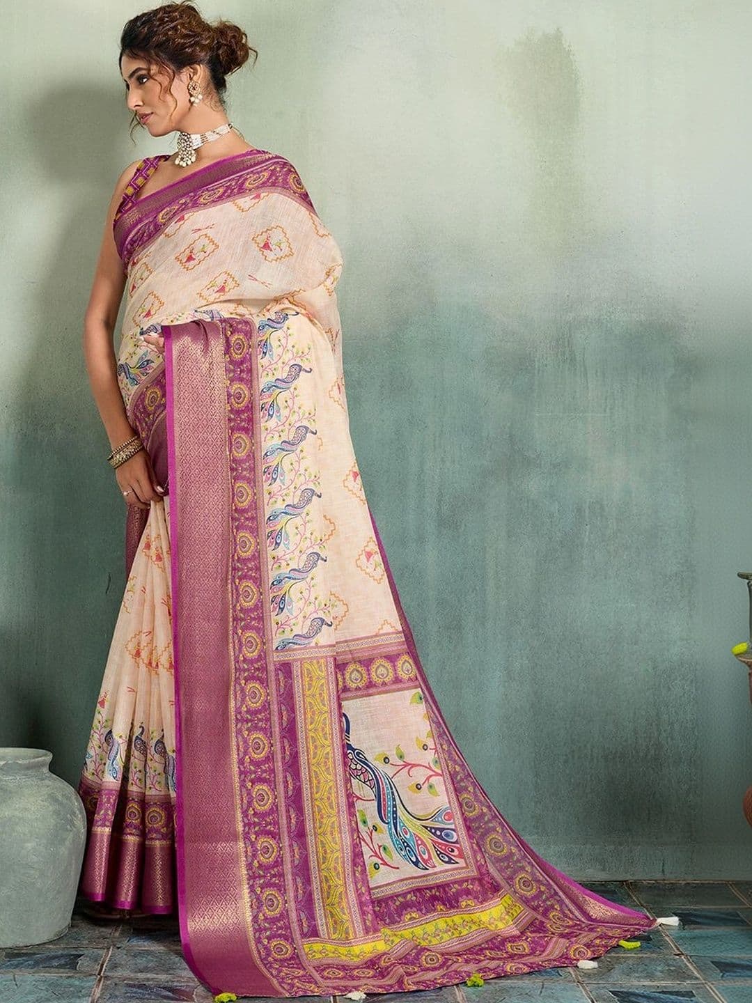 Nayanthara Trends Women's  Linen Blend Designer Saree thumbnail 7