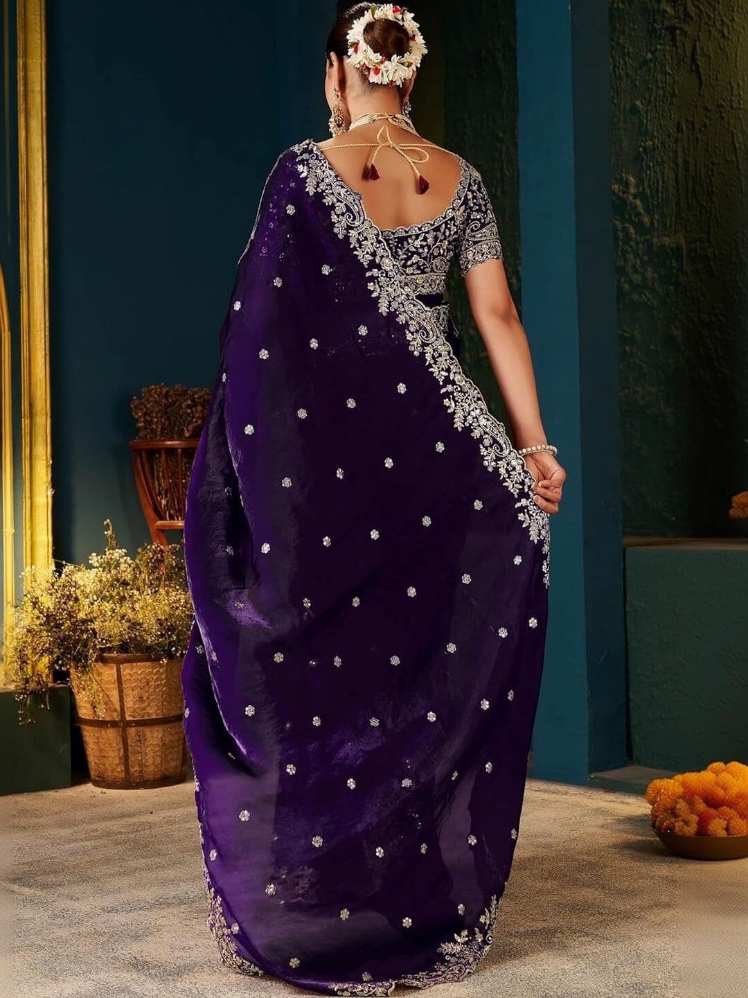 KALINI Embroidered Silk Blend Heavy Work Saree thumbnail 3