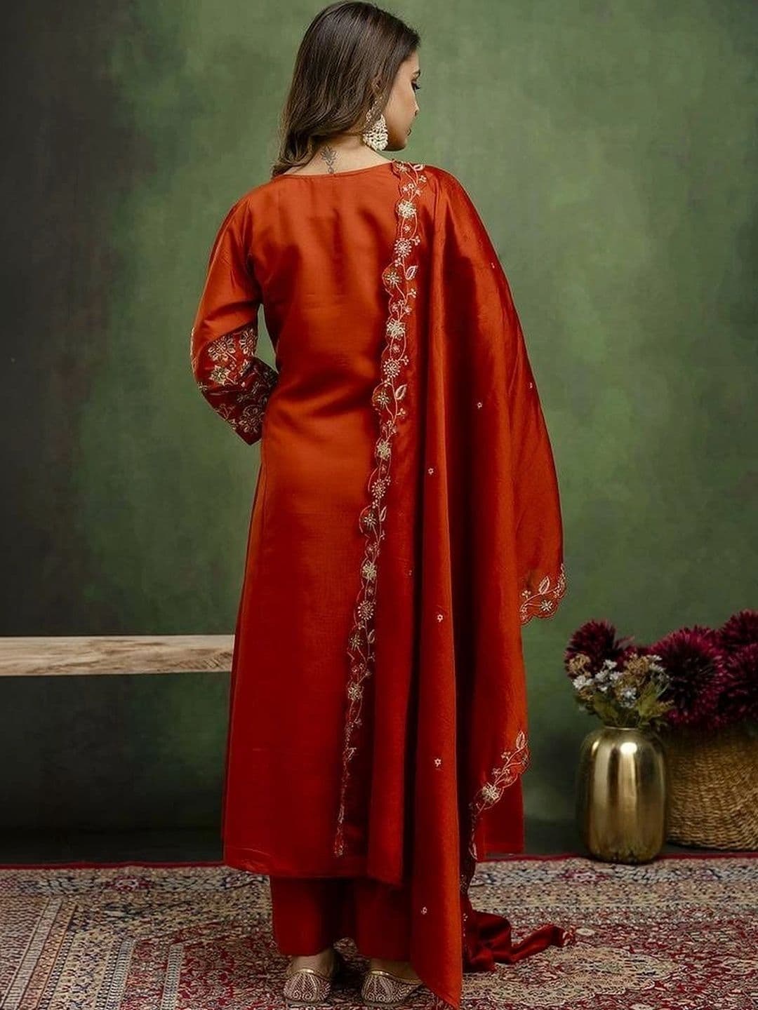 UDBHAV EXPORT Women Ethnic Motifs Embroidered Regular Thread Work Kurta with Palazzos & With Dupatta thumbnail 2