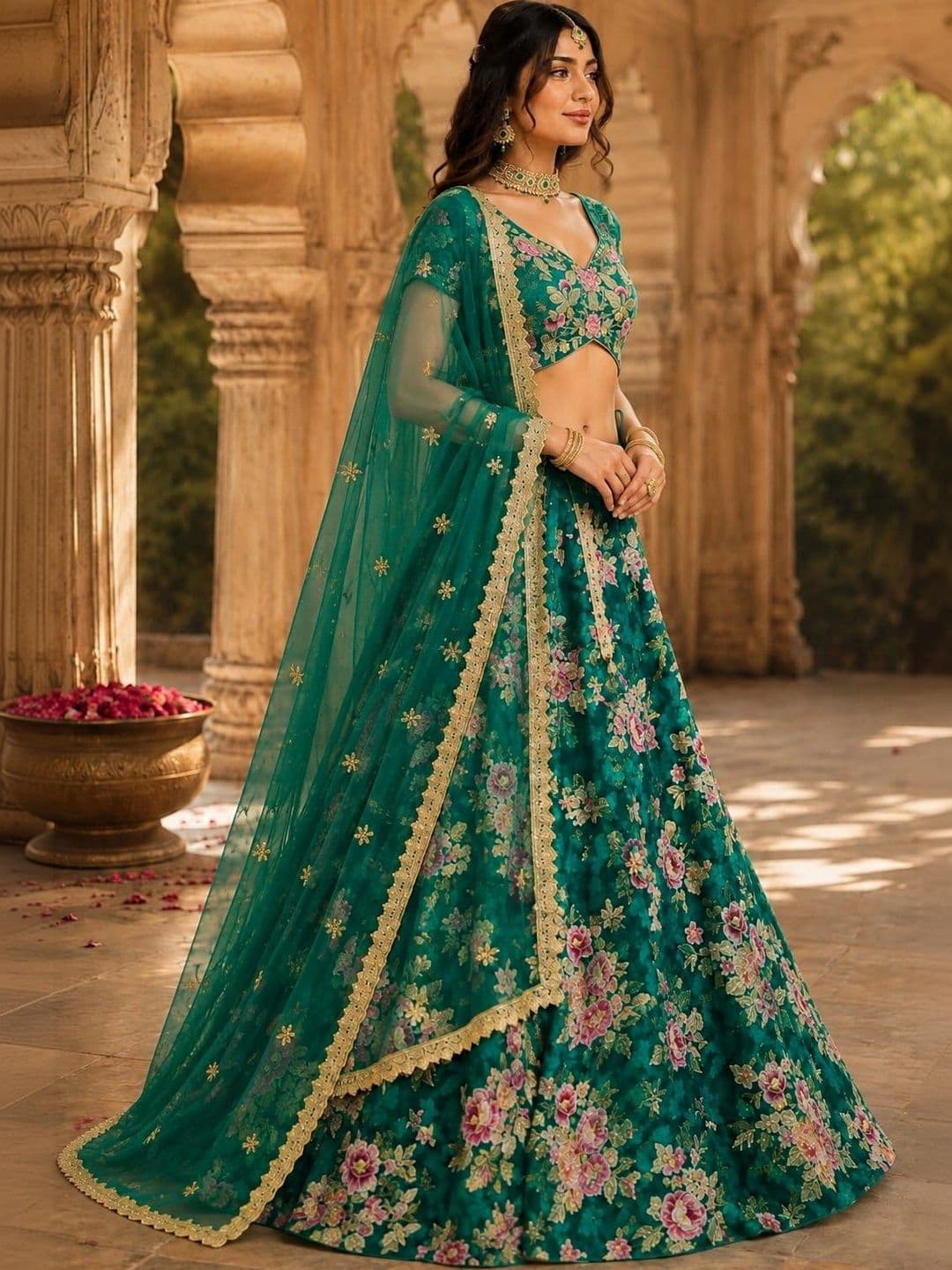 Indi Kal Embroidered Thread Work Ready to Wear Lehenga & Blouse With Dupatta thumbnail 4
