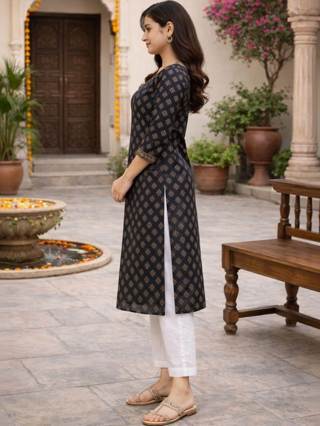 Moda Rapido Women Ethnic Motifs Printed V-Neck Pure Cotton Blend Kurti thumbnail 4