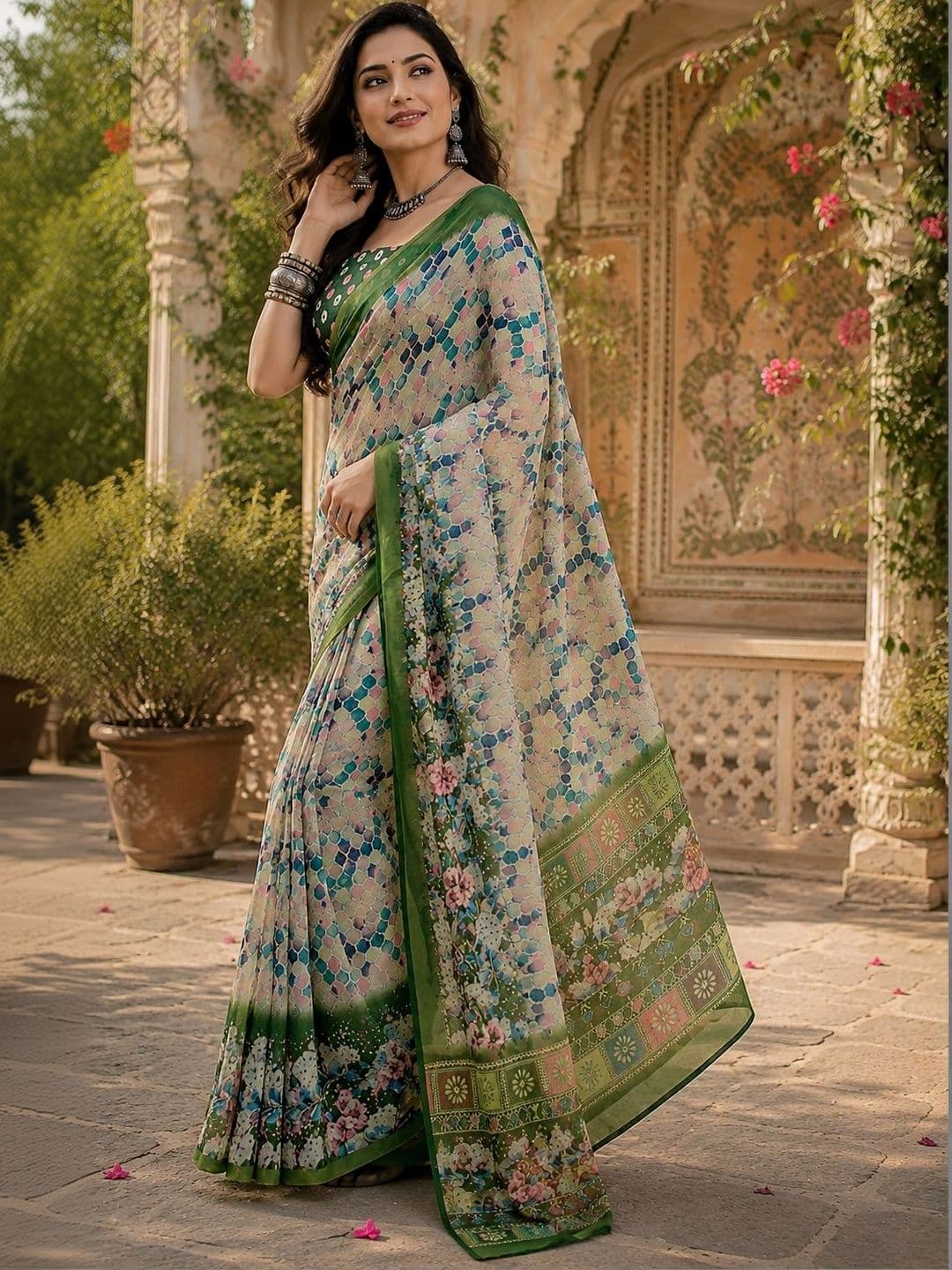 BORAD FASHION Floral Designer Chanderi Saree thumbnail 4