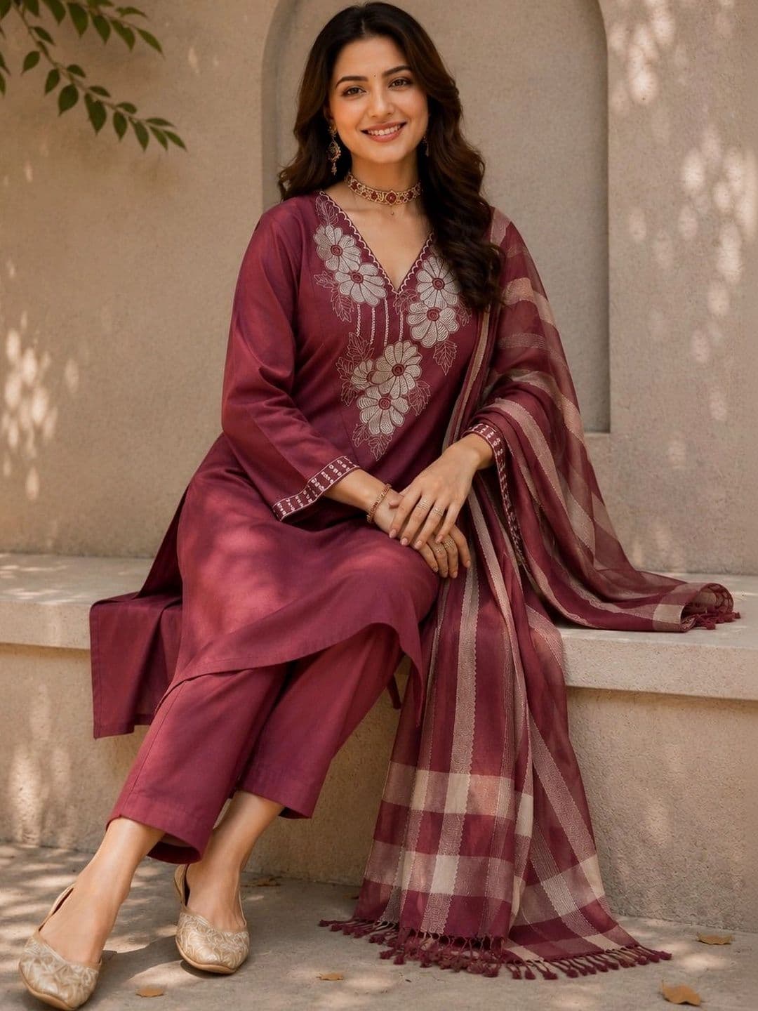 BILANZA Women Ethnic Motifs Embroidered Regular Thread Work Kurta with Trousers & With Dupatta thumbnail 2