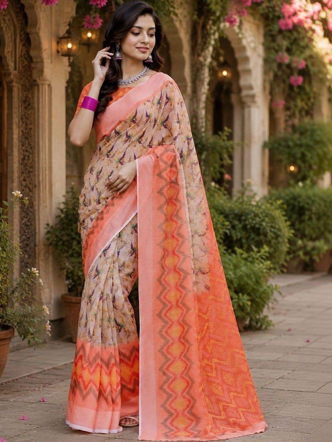 BORAD FASHION Striped Designer Chanderi Saree thumbnail 3