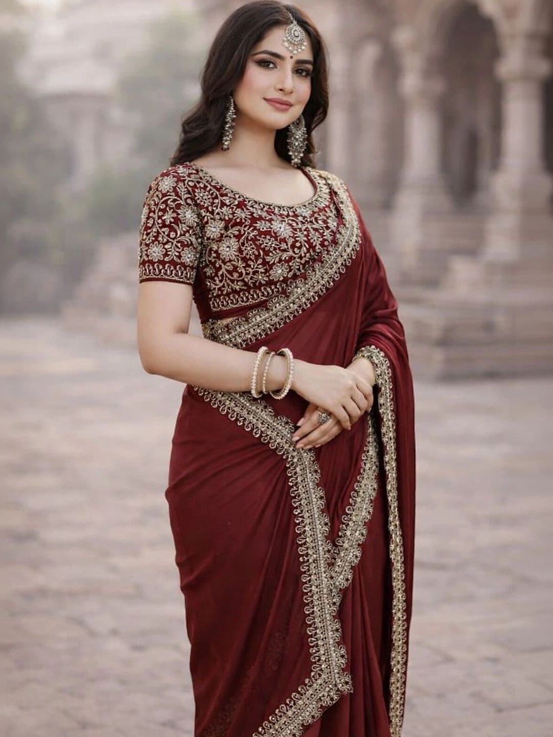 KALINI Embroidered Silk Blend Heavy Work Saree thumbnail 3