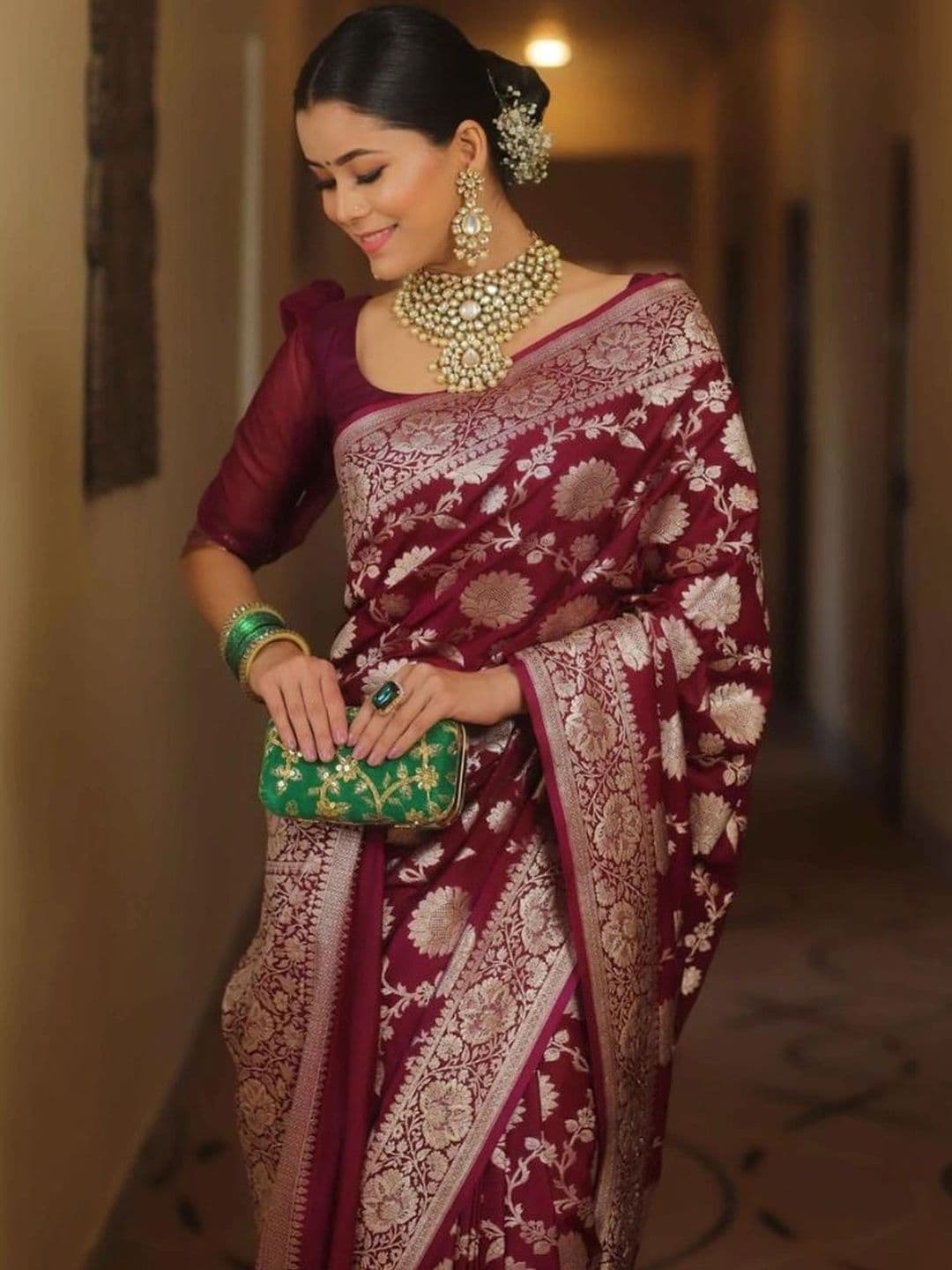 revika Woven Design Zari Art Silk Designer Kanjeevaram Saree thumbnail 4