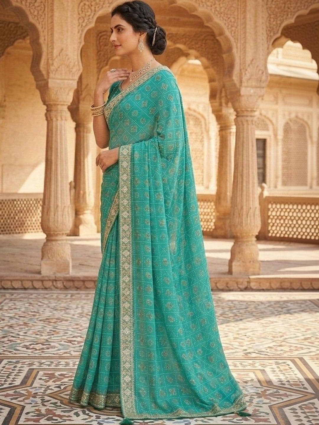 SmileyFashion Bandhani Embroidered Art Silk Designer Bandhani Saree thumbnail 5