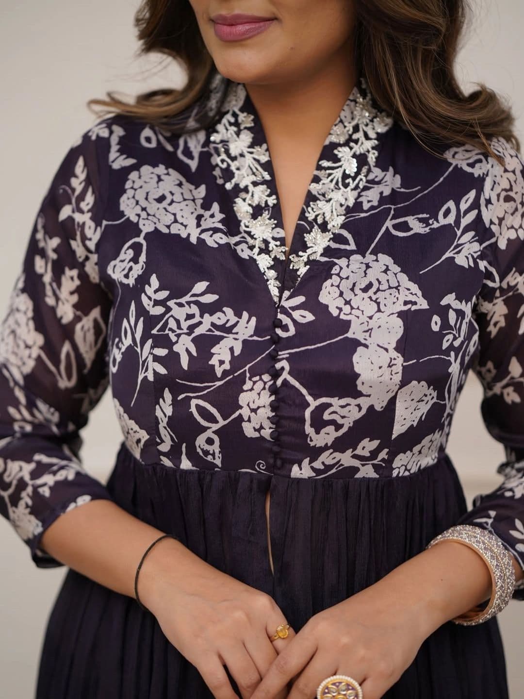 Anouk Women Floral Printed Empire Beads and Stones Kurta with Palazzos & With Dupatta thumbnail 2